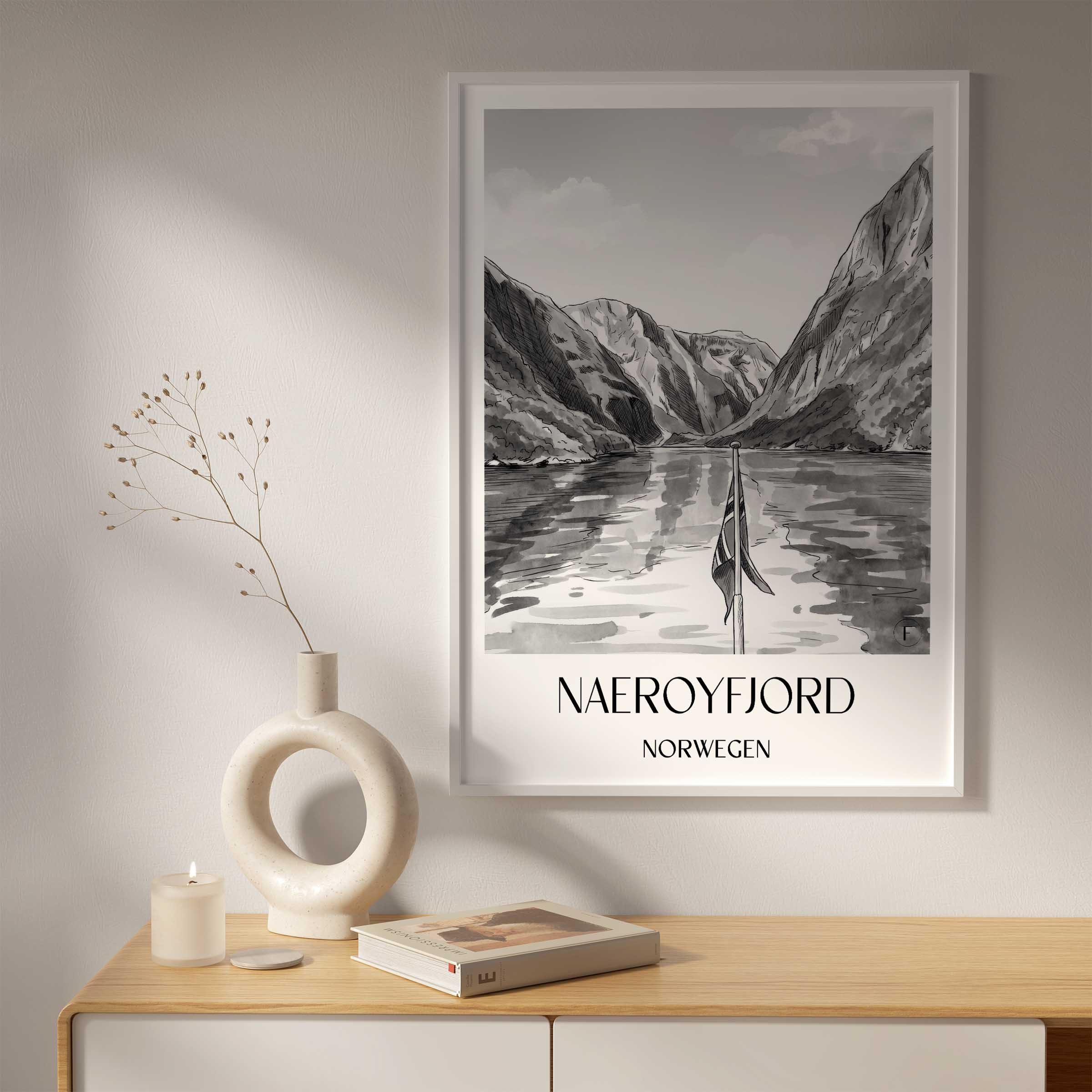 naeroyfjord-norwegen-poster-aquarell-schwarz-weiss