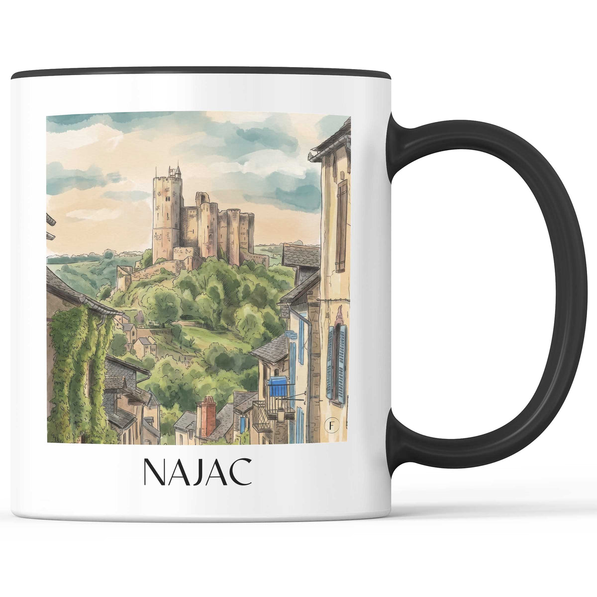 najac-vallée-de-l'aveyron-frankreich-kaffeebecher-aquarell