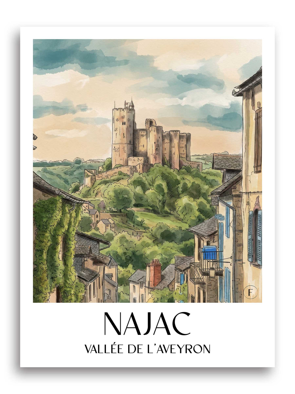 najac-vallée-de-l'aveyron-frankreich-poster-aquarell
