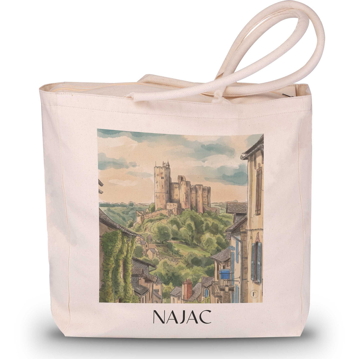 najac-vallée-de-l'aveyron-frankreich-einkaufstasche-aquarell
