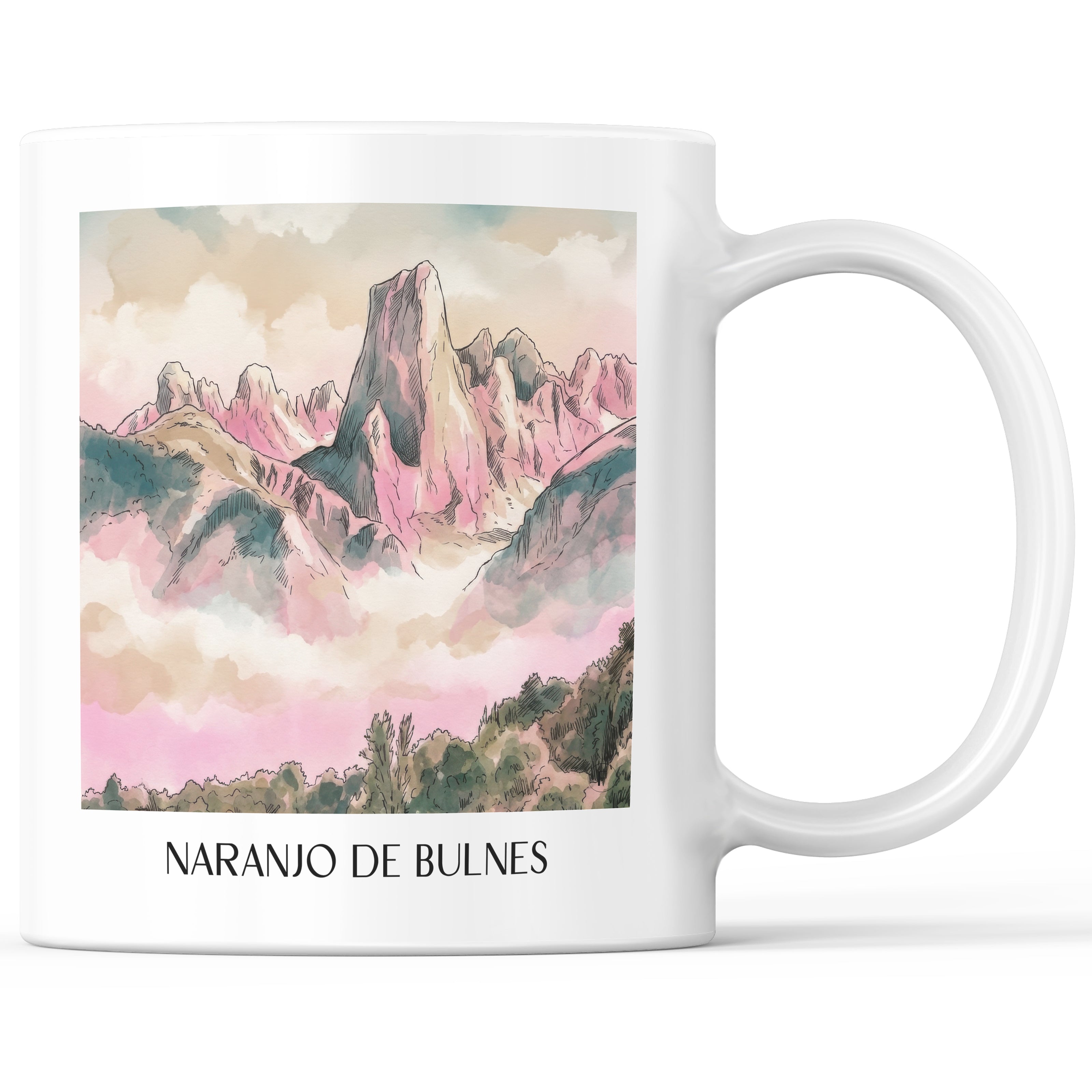 Naranjo de Bulnes Kaffeebecher - Spanien - Spanien Becher - Kaffeetasse im Aquarell Pink Stil - favplace