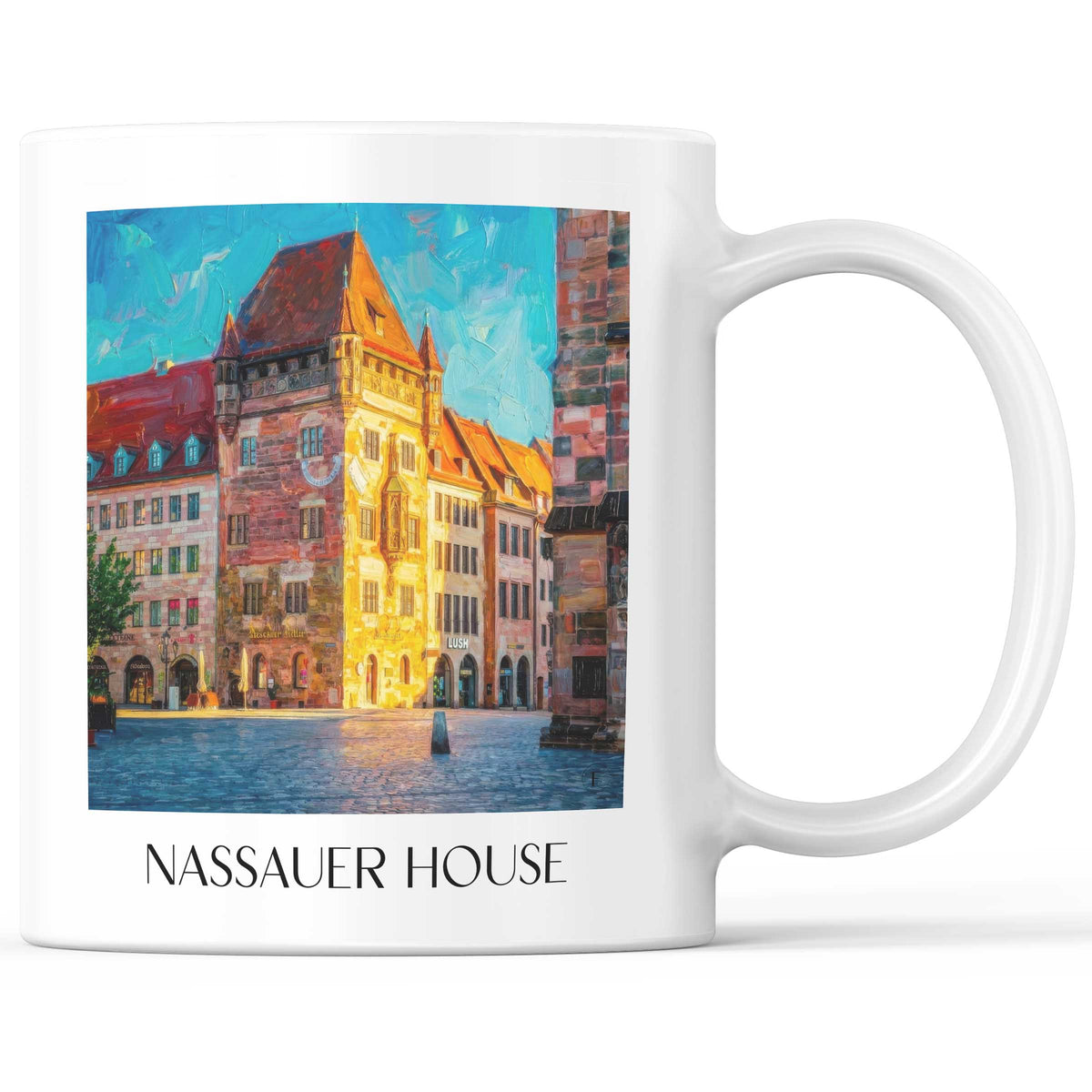Nassauer Haus Kaffeebecher - Nürnberg - Deutschland Becher - Kaffeetasse im Ölgemälde Stil - favplace
