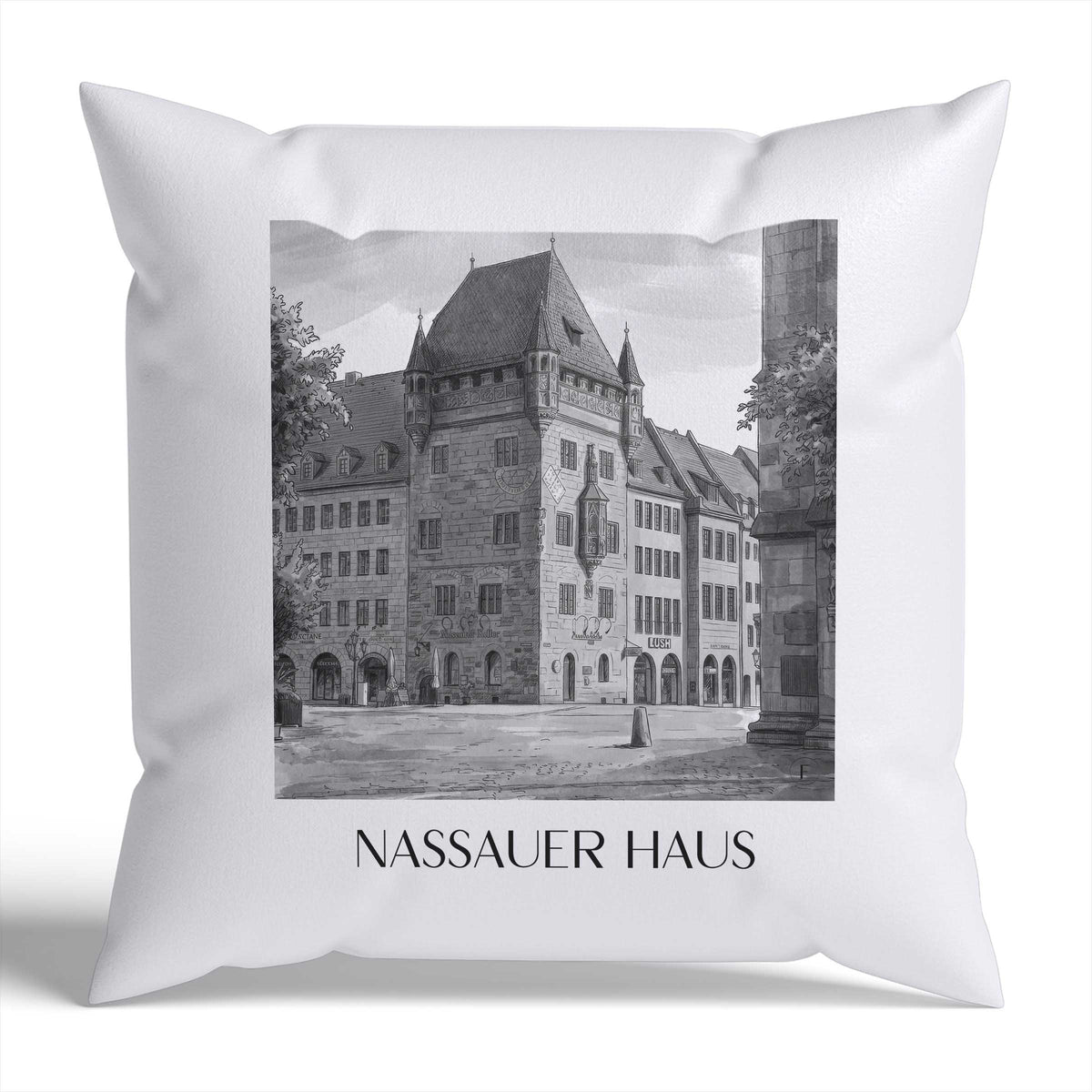 nassauer-haus-nürnberg-deutschland-kissenbezug-aquarell-schwarz-weiss