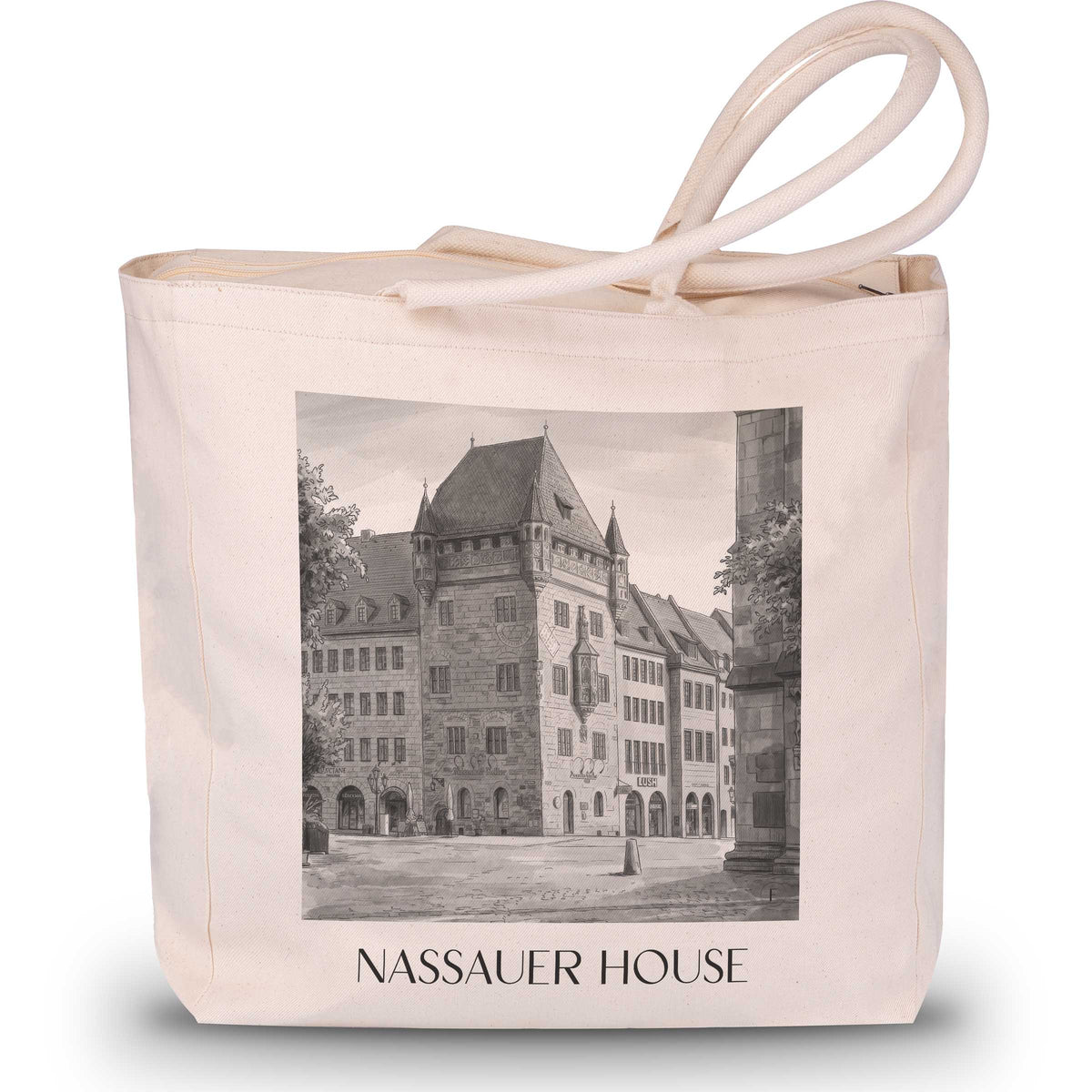 Nassauer Haus Shopping Tasche - Nürnberg - Deutschland Tote Bag - Einkaufstasche im Aquarell Schwarz-Weiß Stil - favplace