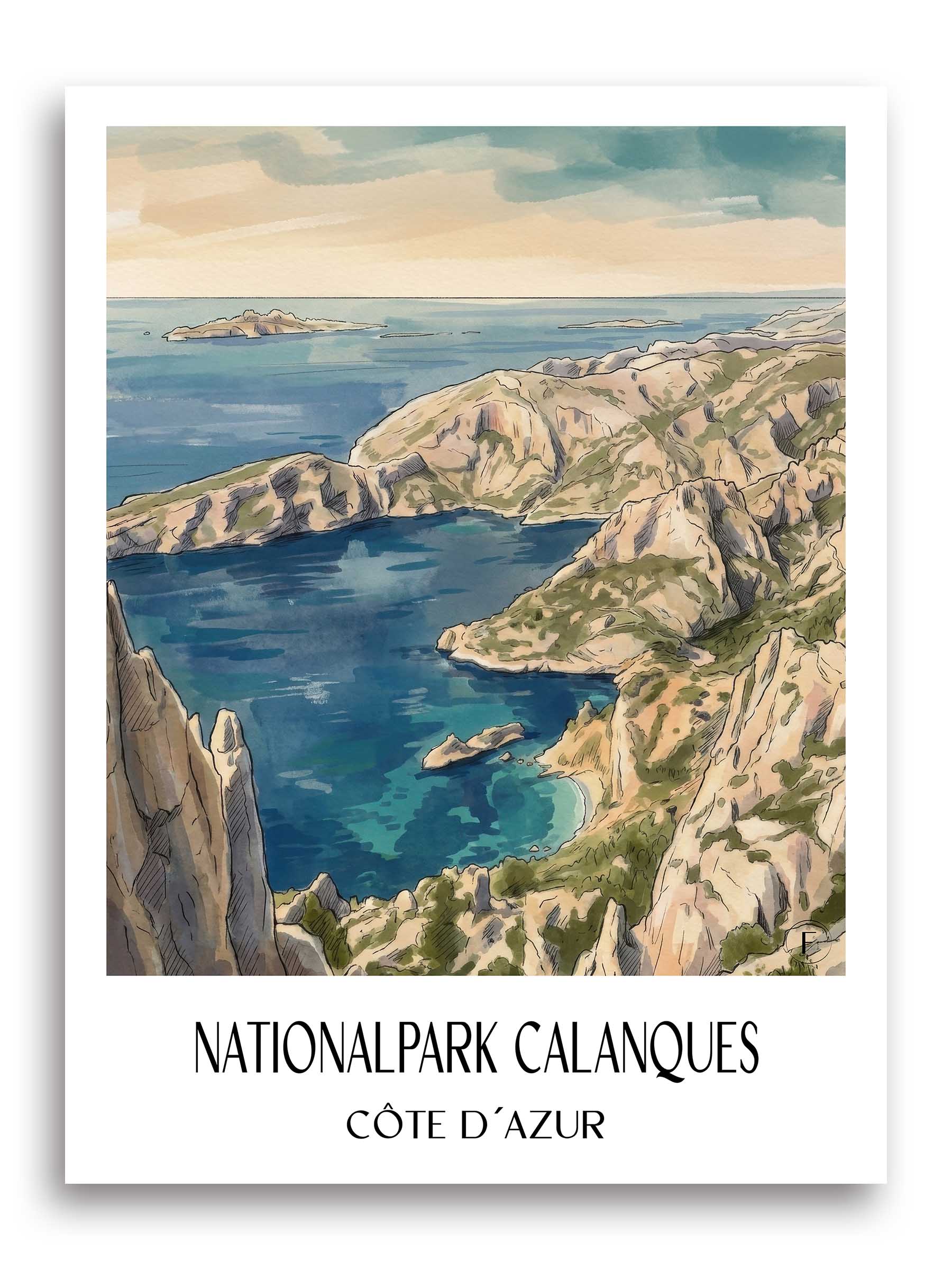 nationalpark-calanques-côte-d´azur-frankreich-poster-aquarell