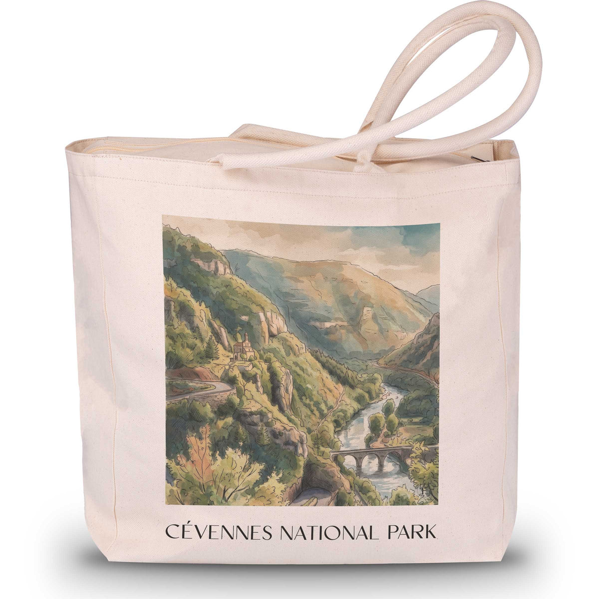 Nationalpark Cevennen Shopping Tasche - Okzitanien - Frankreich Tote Bag - Einkaufstasche im Aquarell Stil - favplace