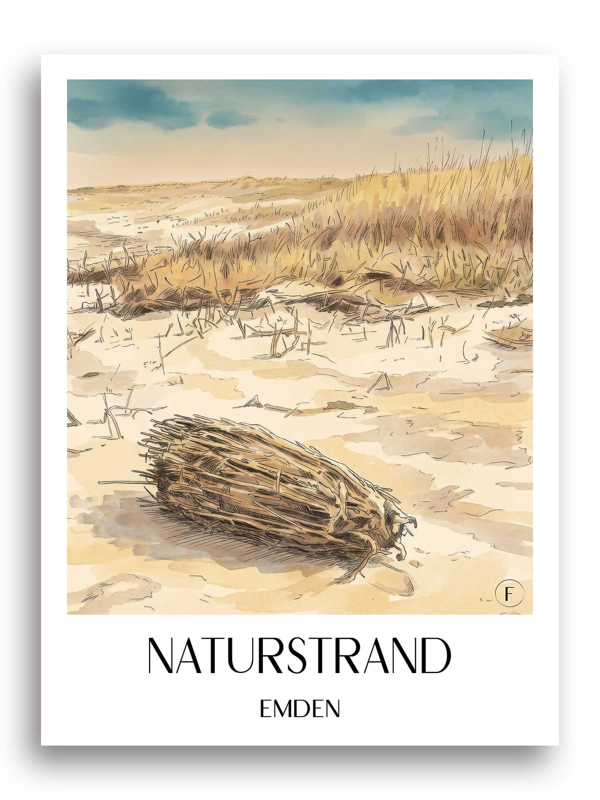 naturstrand-emden-deutschland-poster-aquarell