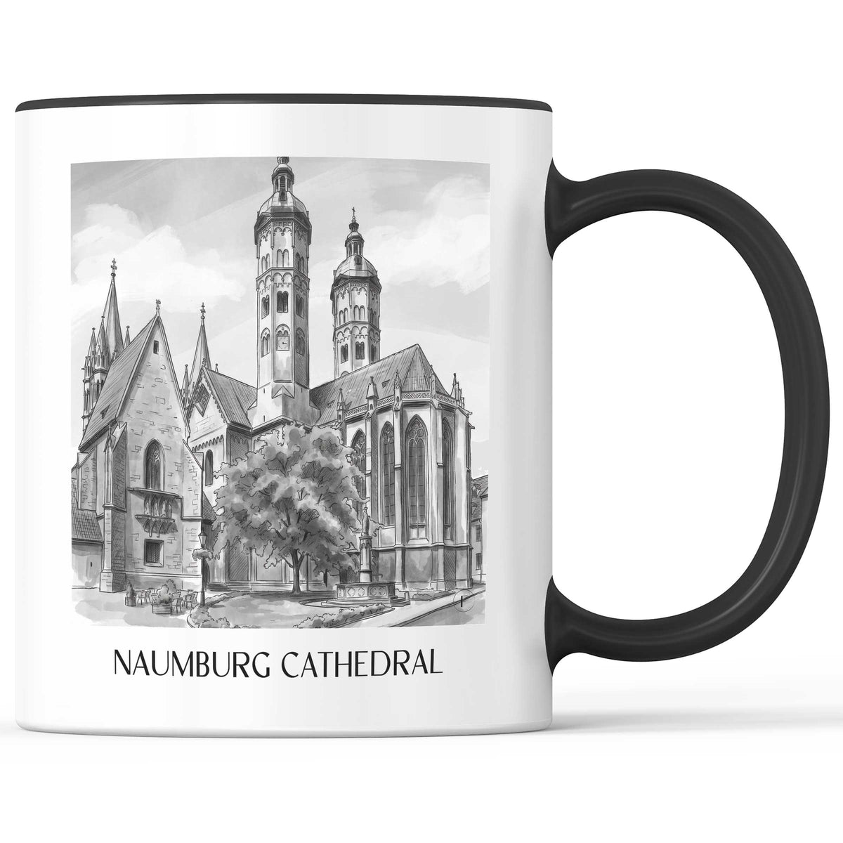 Naumburger Dom Kaffeebecher - Saale - Deutschland Becher - Kaffeetasse im Aquarell Schwarz-Weiß Stil - favplace