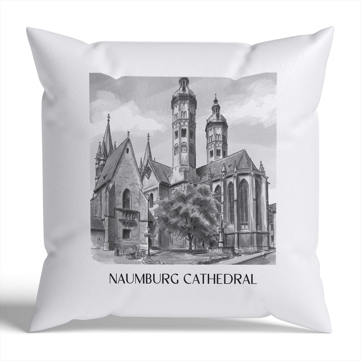 Naumburger Dom Kissenhülle - Zierkissen Bezug - Saale - Deutschland Kissen bzw. Kissenbezug im Aquarell Schwarz-Weiß Stil - favplace