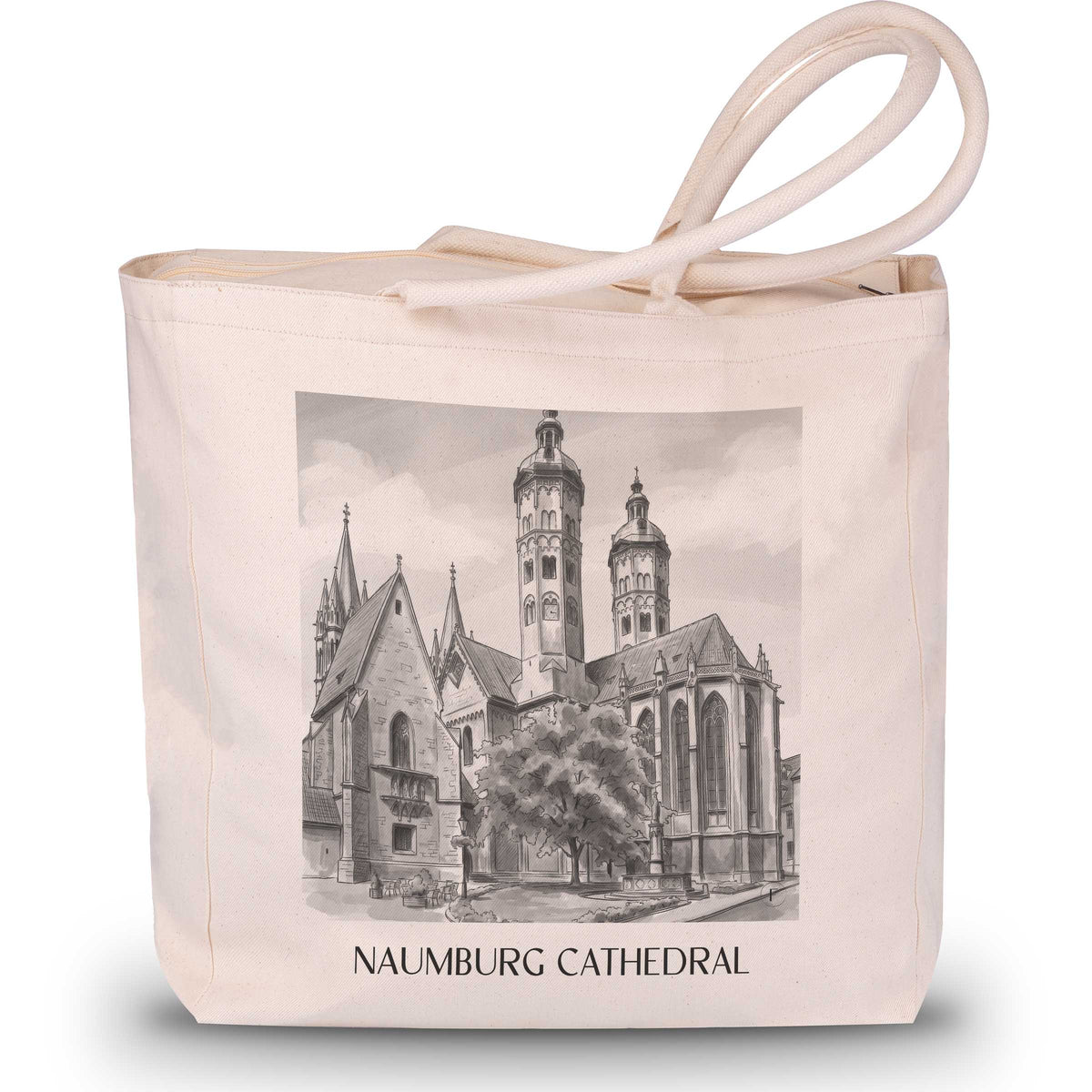 Naumburger Dom Shopping Tasche - Saale - Deutschland Tote Bag - Einkaufstasche im Aquarell Schwarz-Weiß Stil - favplace