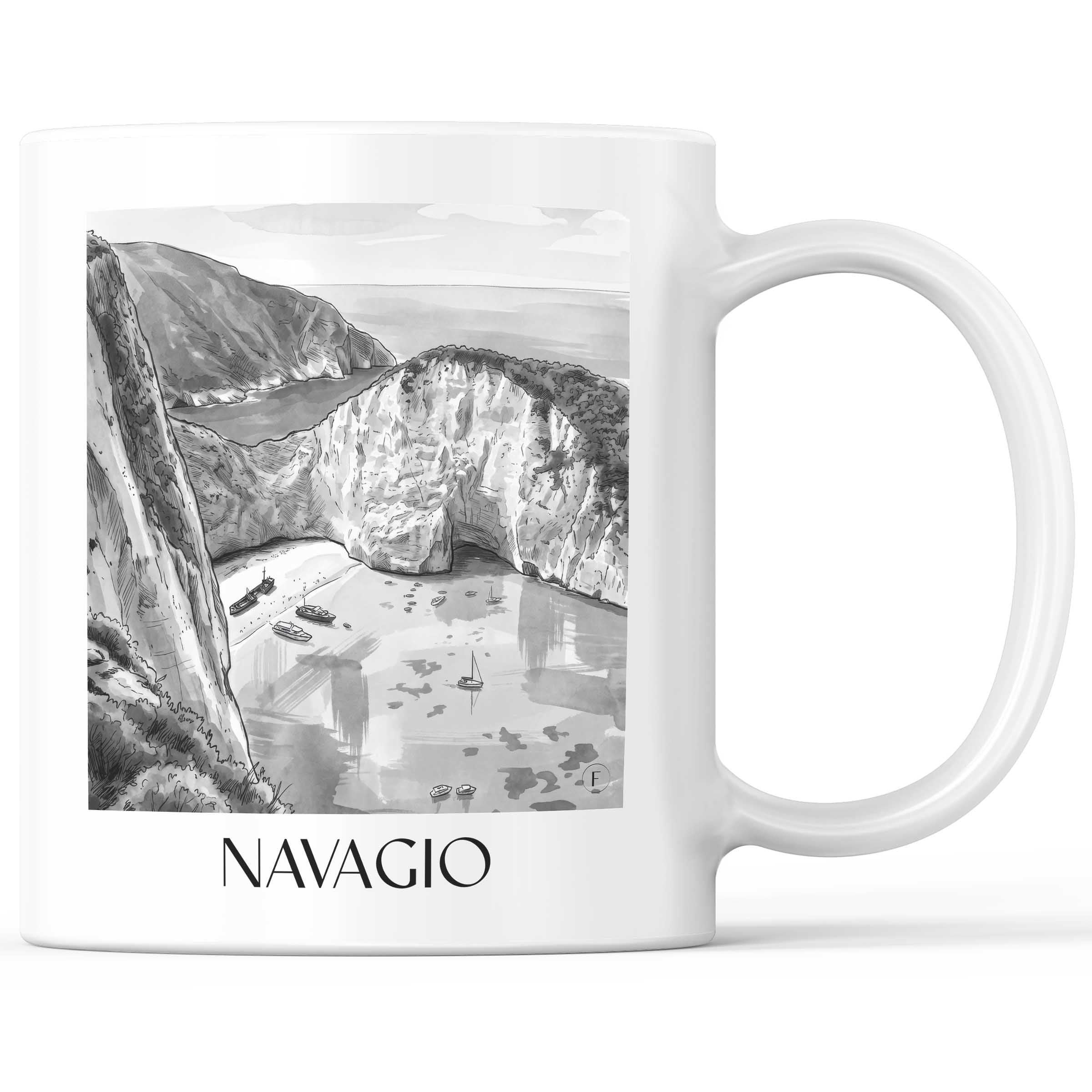 Navagio Kaffeebecher - Zakynthos - Griechenland Becher - Kaffeetasse im Aquarell Schwarz-Weiß Stil - favplace