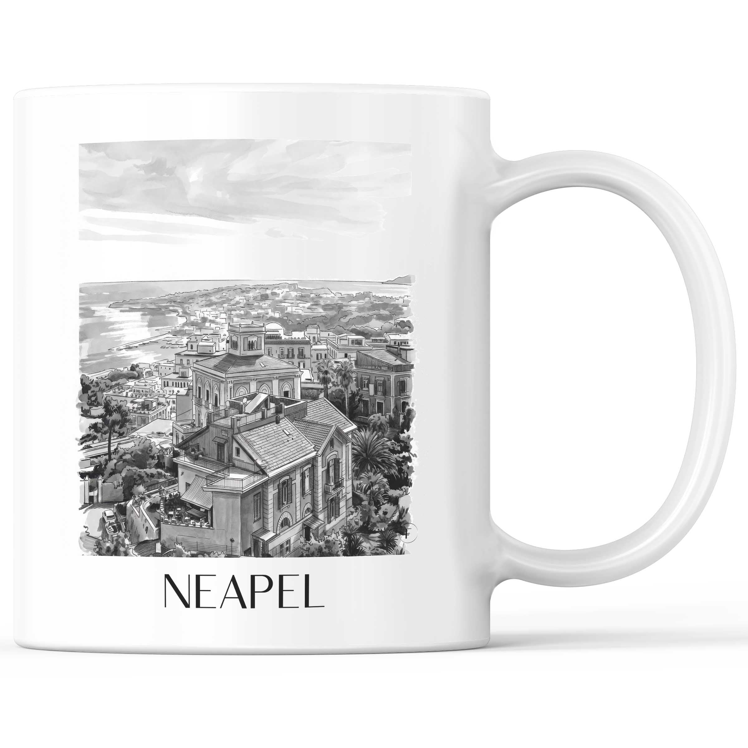 Neapel - Italien Becher - Kaffeetasse im Aquarell Schwarz-Weiß Stil - favplace