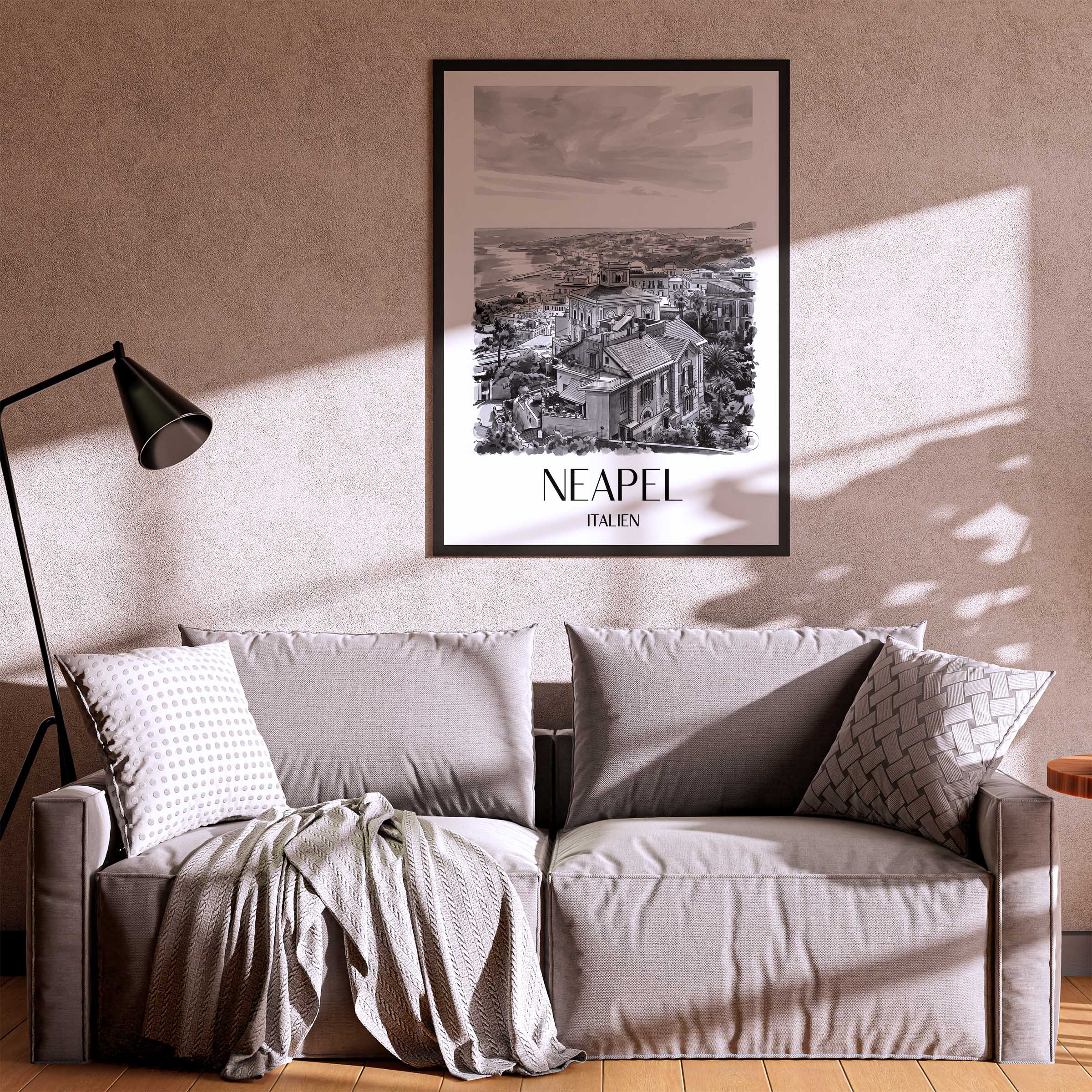 neapel-italien-poster-aquarell-schwarz-weiss