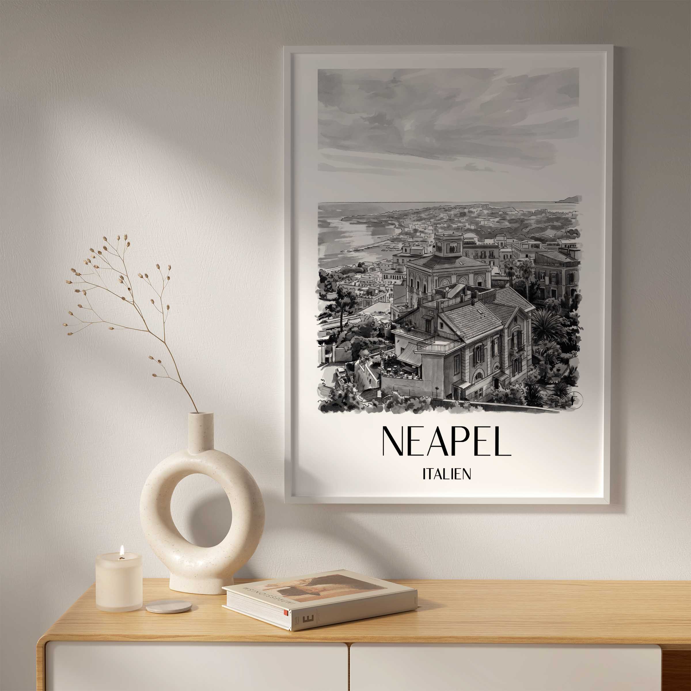 neapel-italien-poster-aquarell-schwarz-weiss