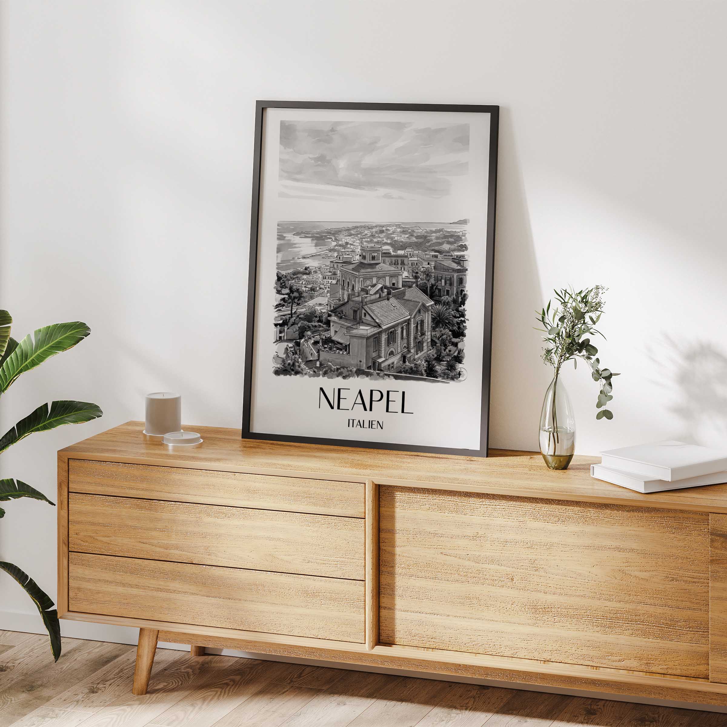 neapel-italien-poster-aquarell-schwarz-weiss