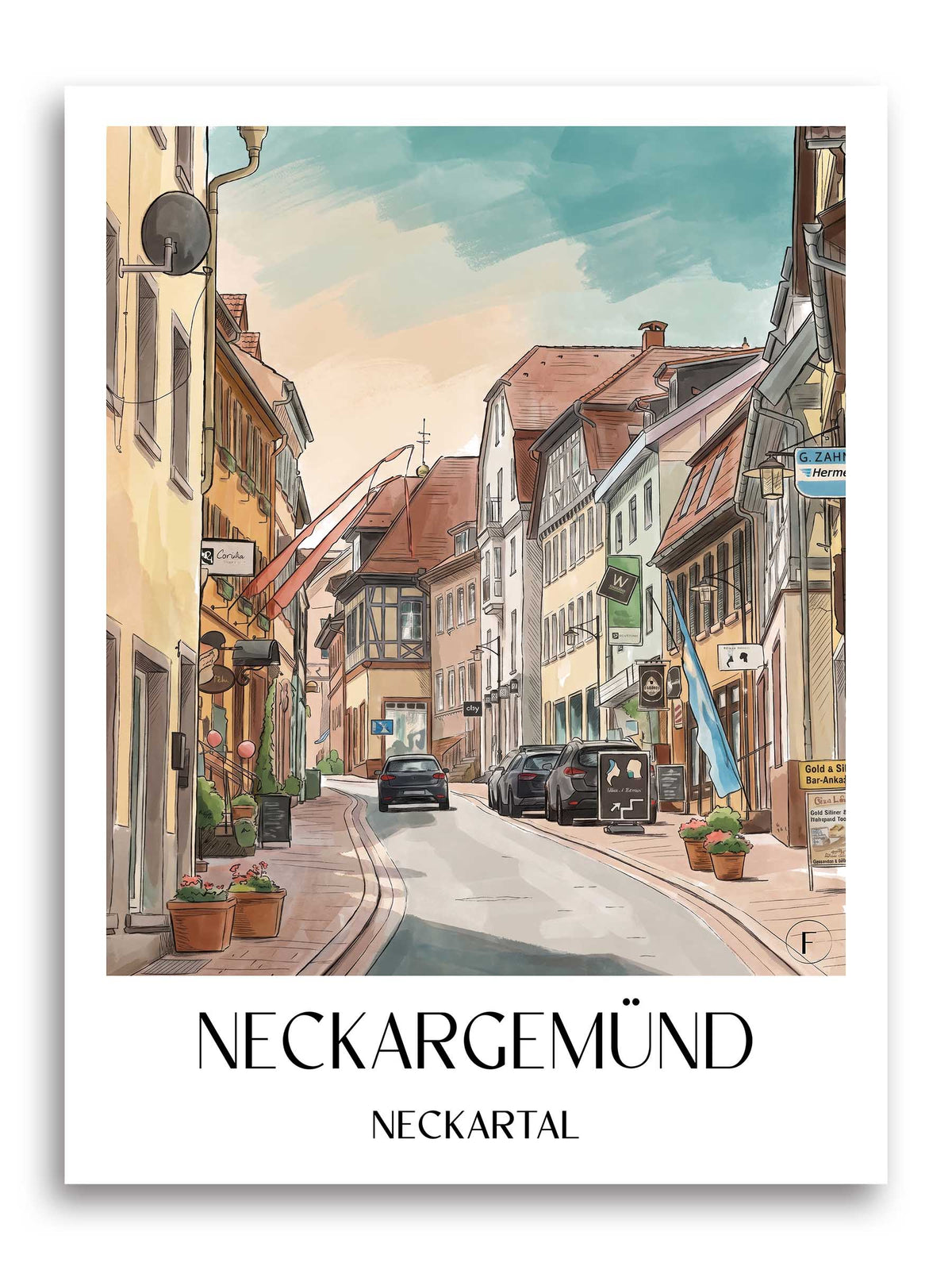 neckargemünd-neckartal-deutschland-poster-aquarell