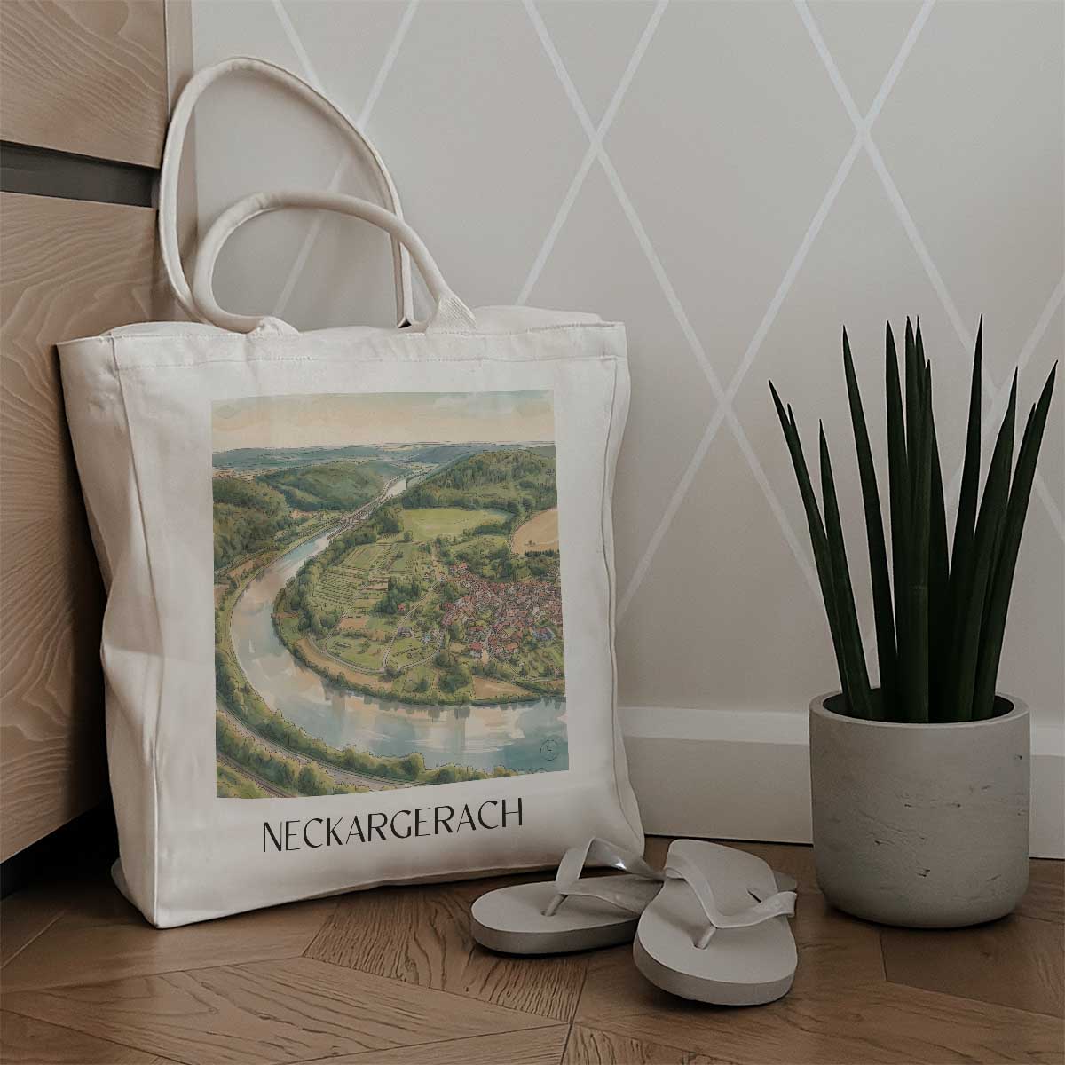 neckargerach-odenwald-deutschland-einkaufstasche-aquarell