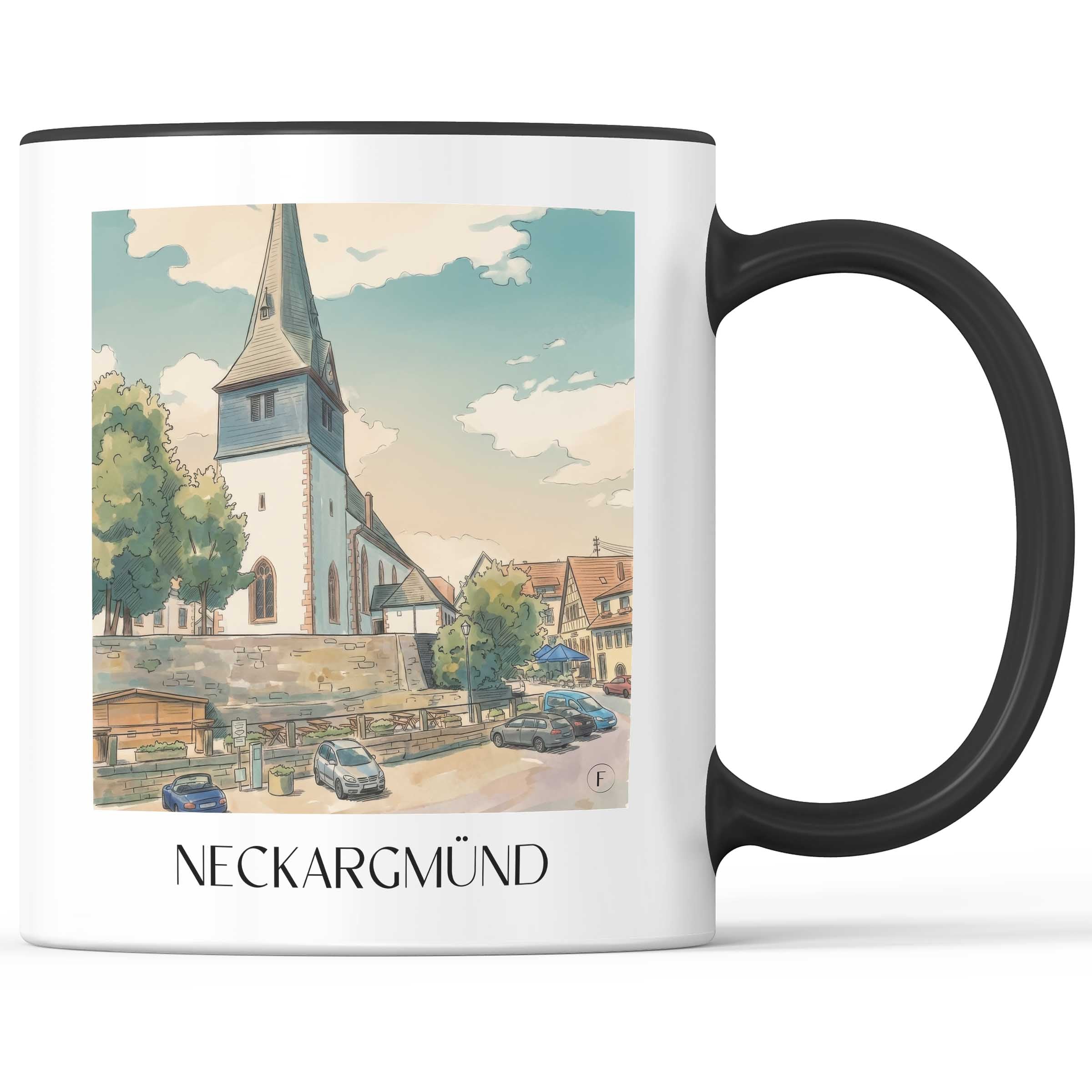 neckargmünd-neckartal-deutschland-kaffeebecher-aquarell