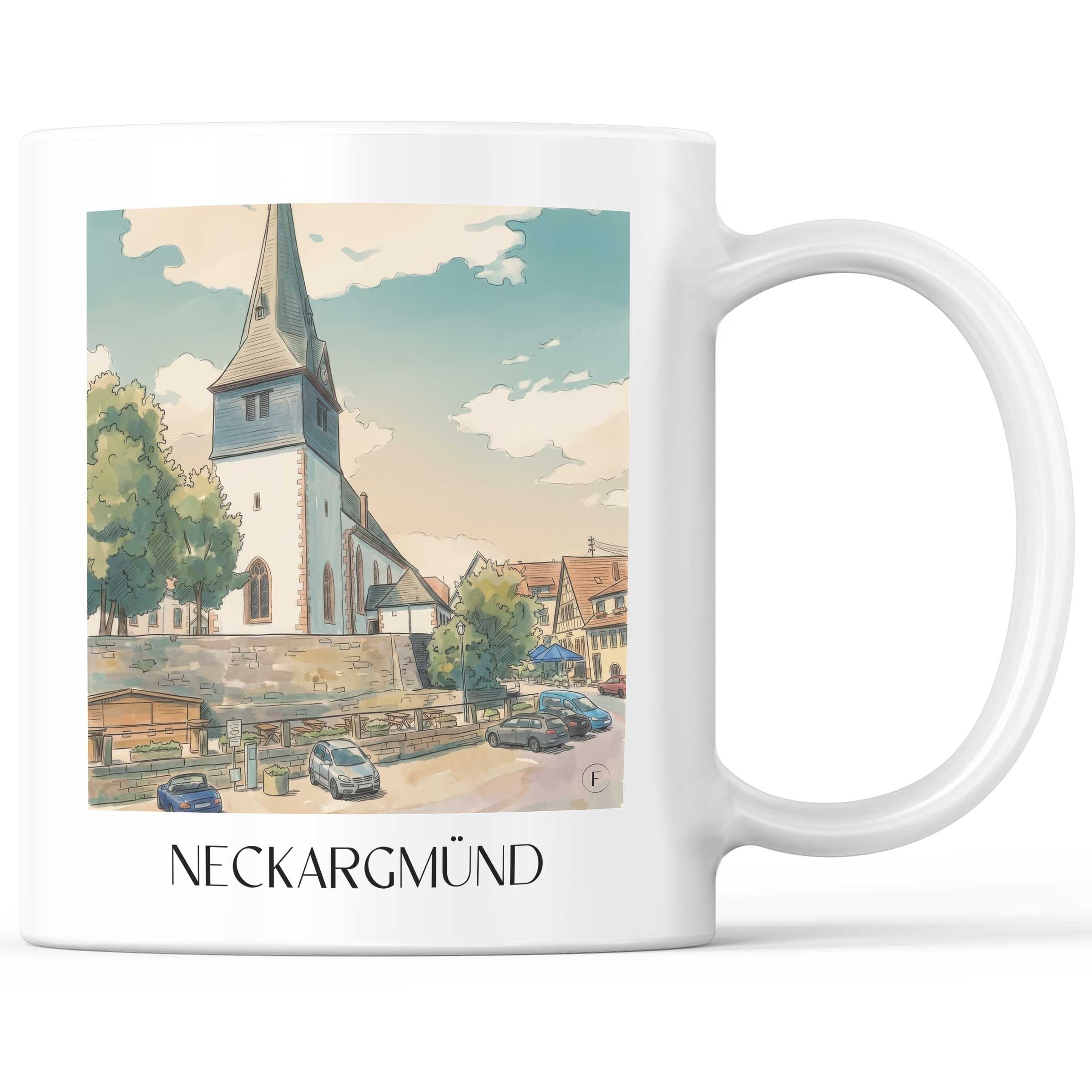 Neckargmünd Kaffeebecher - Neckartal - Deutschland Becher - Kaffeetasse im Aquarell Stil - favplace