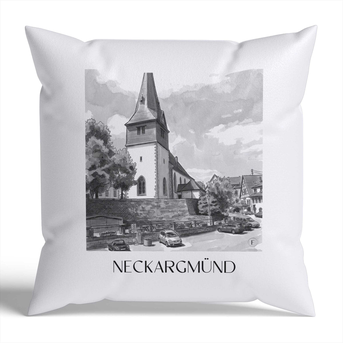 neckargmünd-neckartal-deutschland-kissenbezug-aquarell-schwarz-weiss