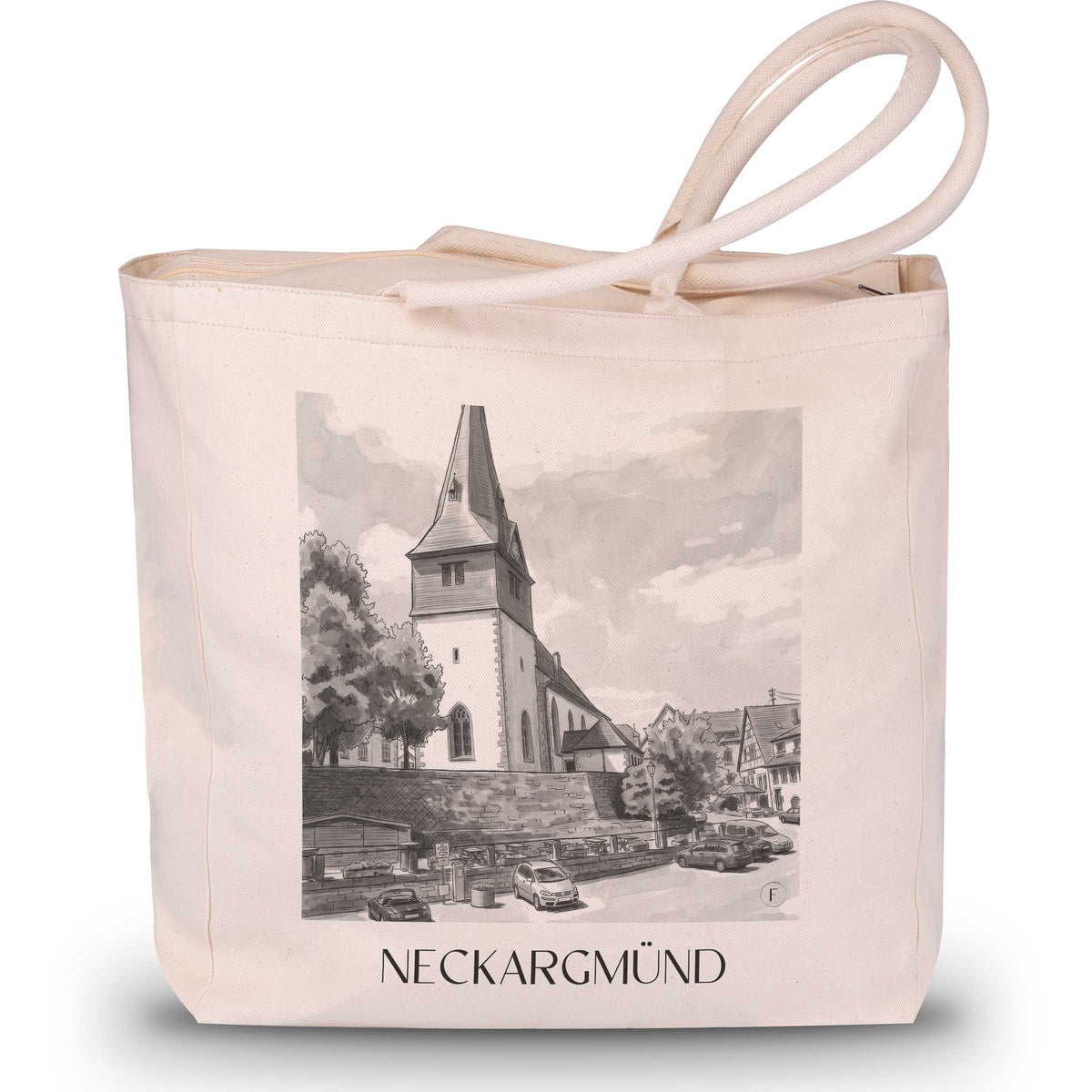 Neckargmünd Shopping Tasche - Neckartal - Deutschland Tote Bag - Einkaufstasche im Aquarell Schwarz-Weiß Stil - favplace