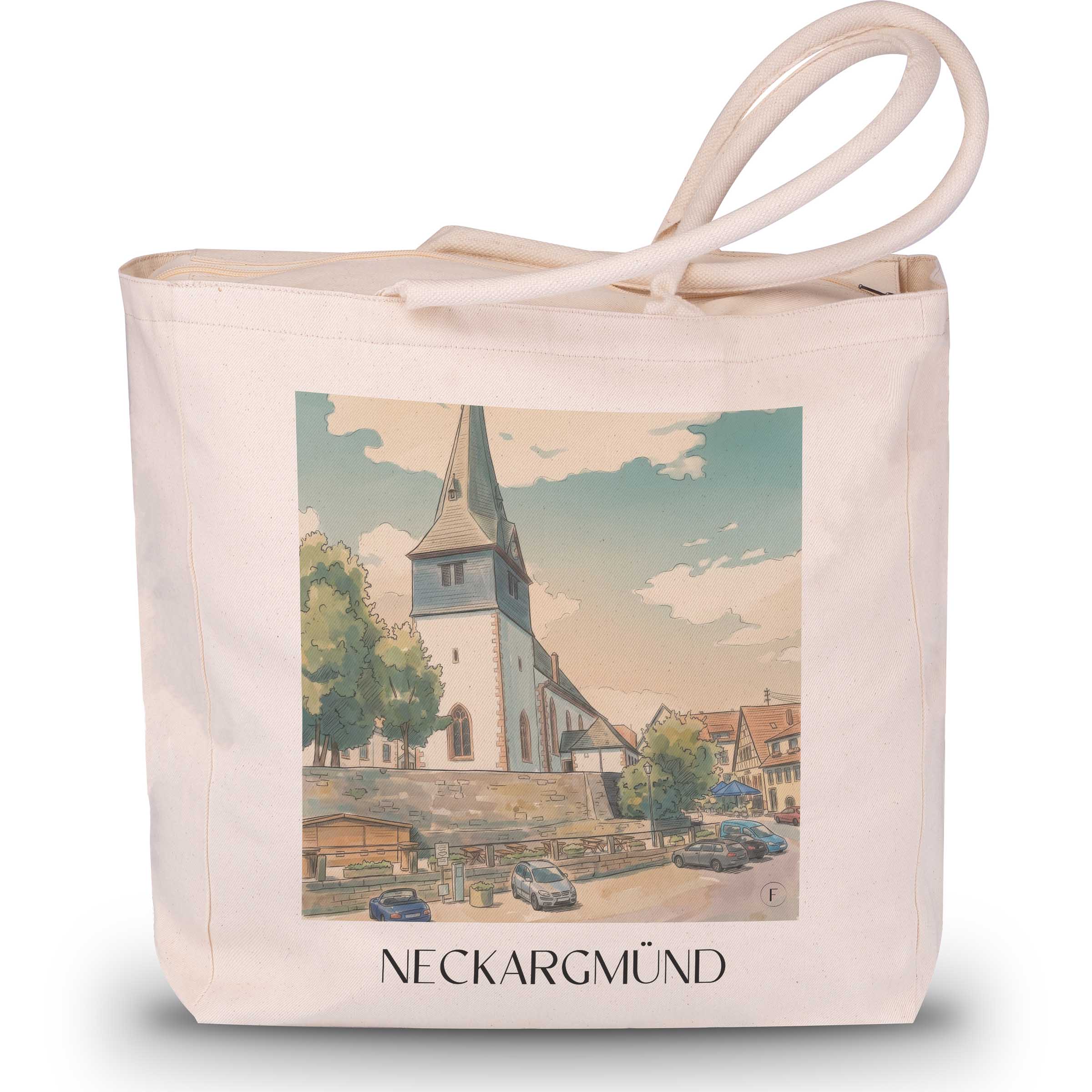 Neckargmünd Shopping Tasche - Neckartal - Deutschland Tote Bag - Einkaufstasche im Aquarell Stil - favplace
