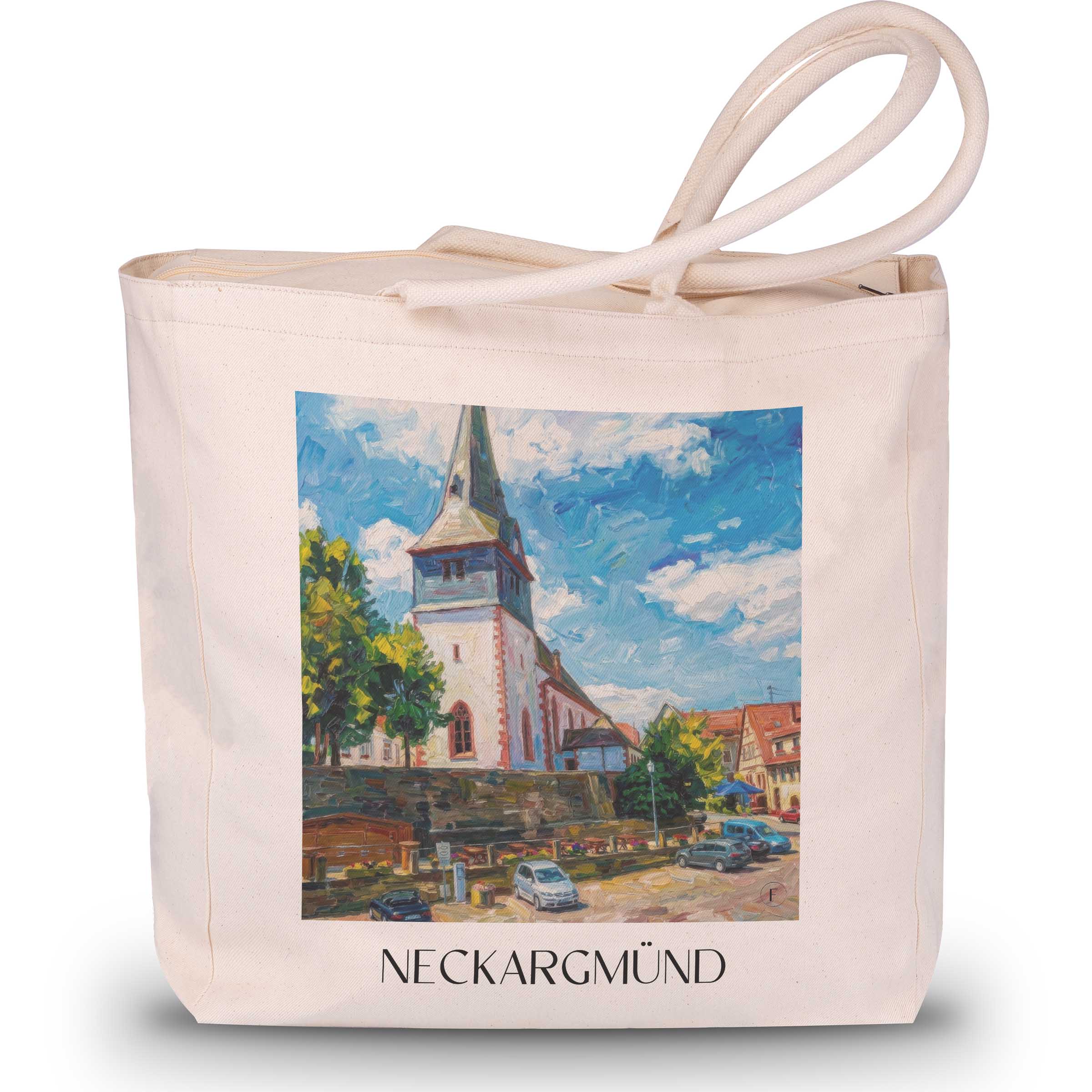 neckargmünd-neckartal-deutschland-einkaufstasche-oil-painting-oelgemaelde