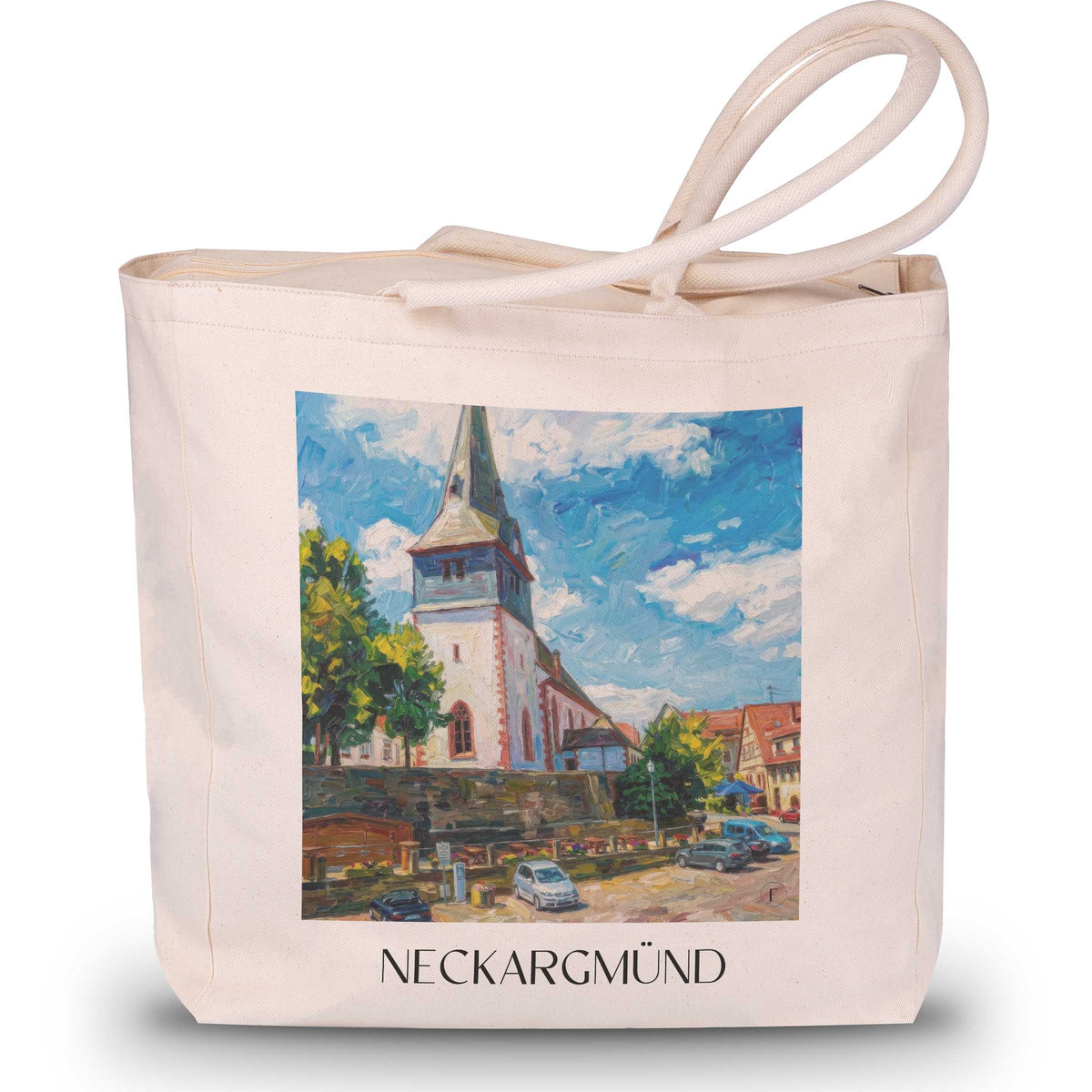 Neckargmünd Shopping Tasche - Neckartal - Deutschland Tote Bag - Einkaufstasche im Ölgemälde Stil - favplace