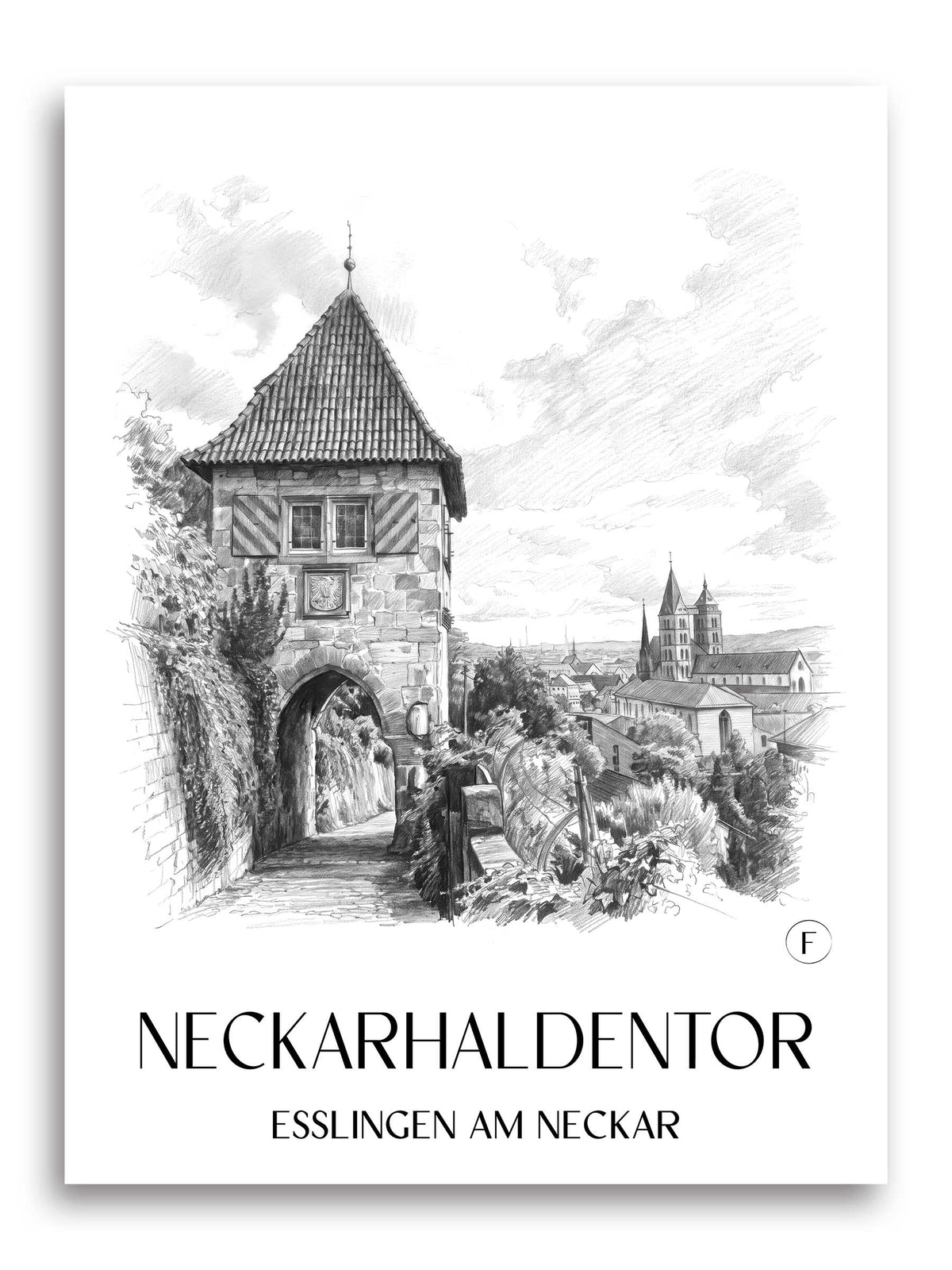 Neckarhaldentor Poster - Esslingen am Neckar - Deutschland Kunstdruck - Zeichnung von A4 bis A1 - favplace