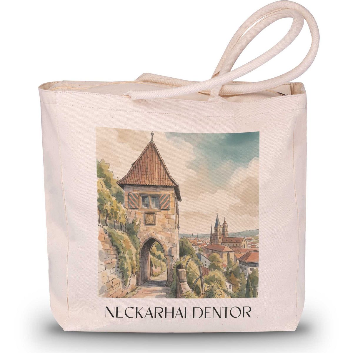 neckarhaldentor-esslingen-am-neckar-deutschland-einkaufstasche-aquarell