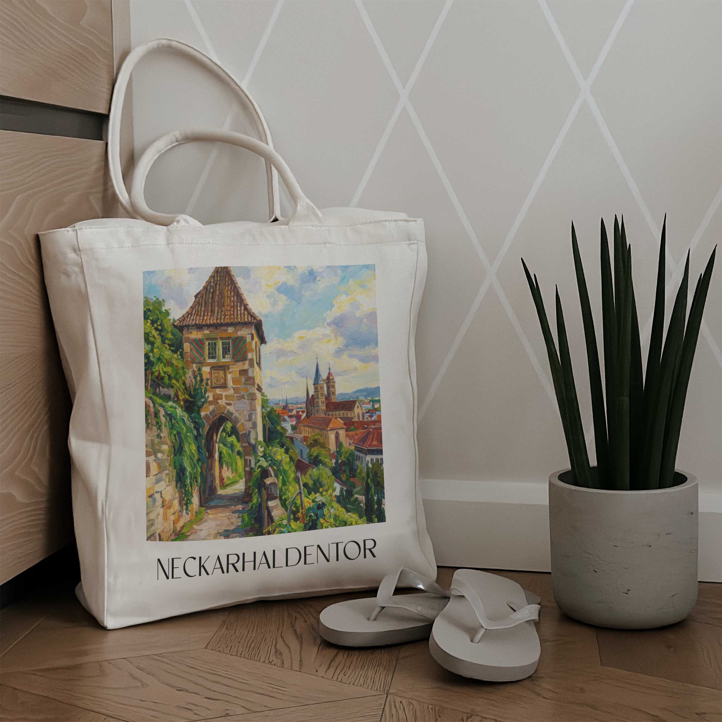 neckarhaldentor-esslingen-am-neckar-deutschland-einkaufstasche-oil-painting-oelgemaelde
