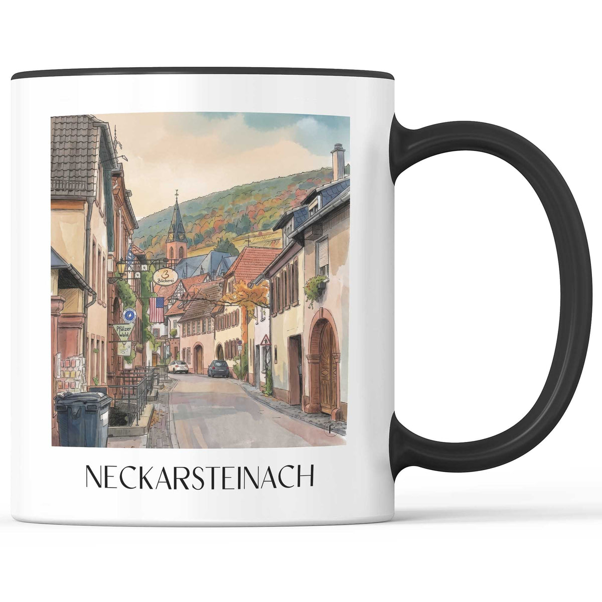 neckarsteinach-neckartal-deutschland-kaffeebecher-aquarell