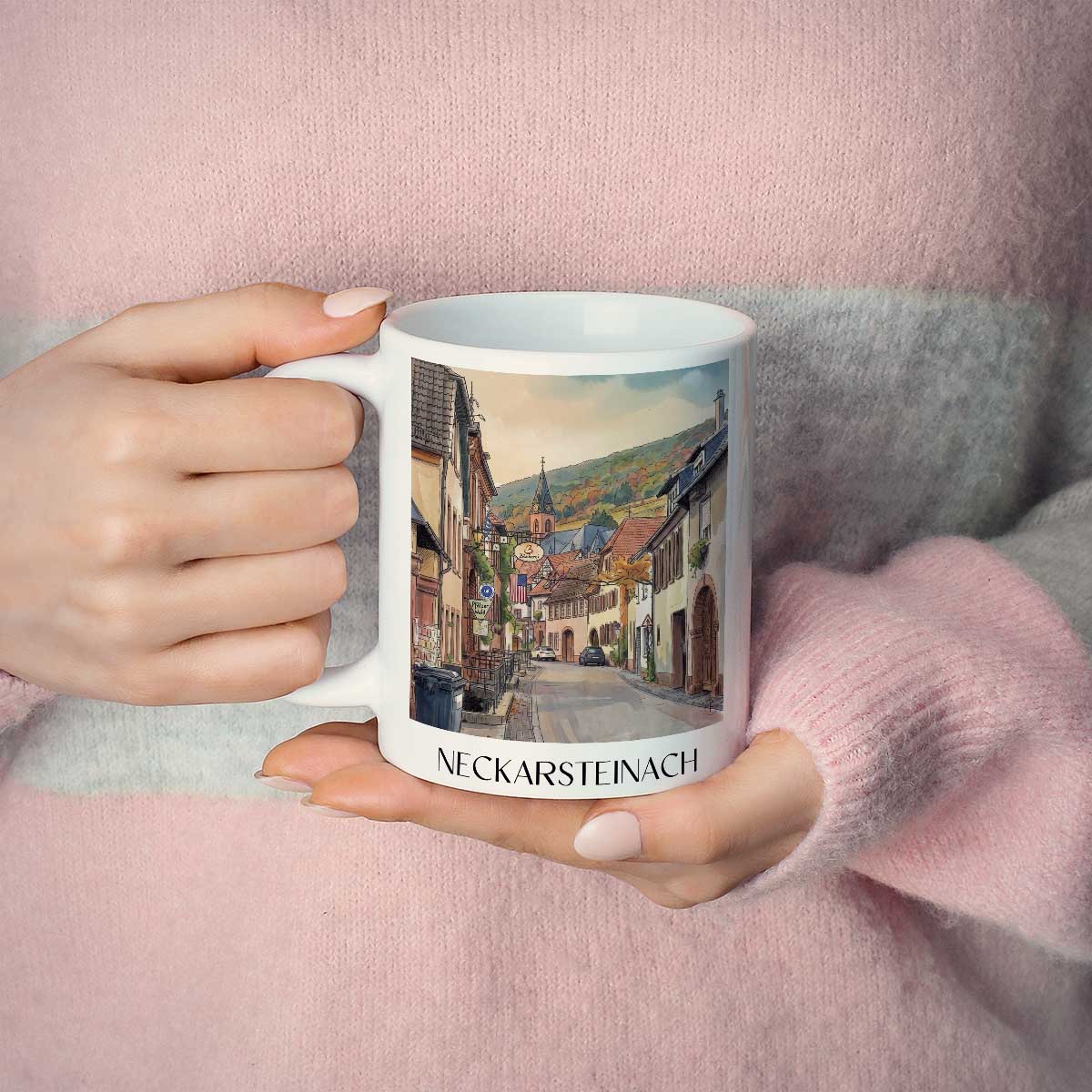 neckarsteinach-neckartal-deutschland-kaffeebecher-aquarell