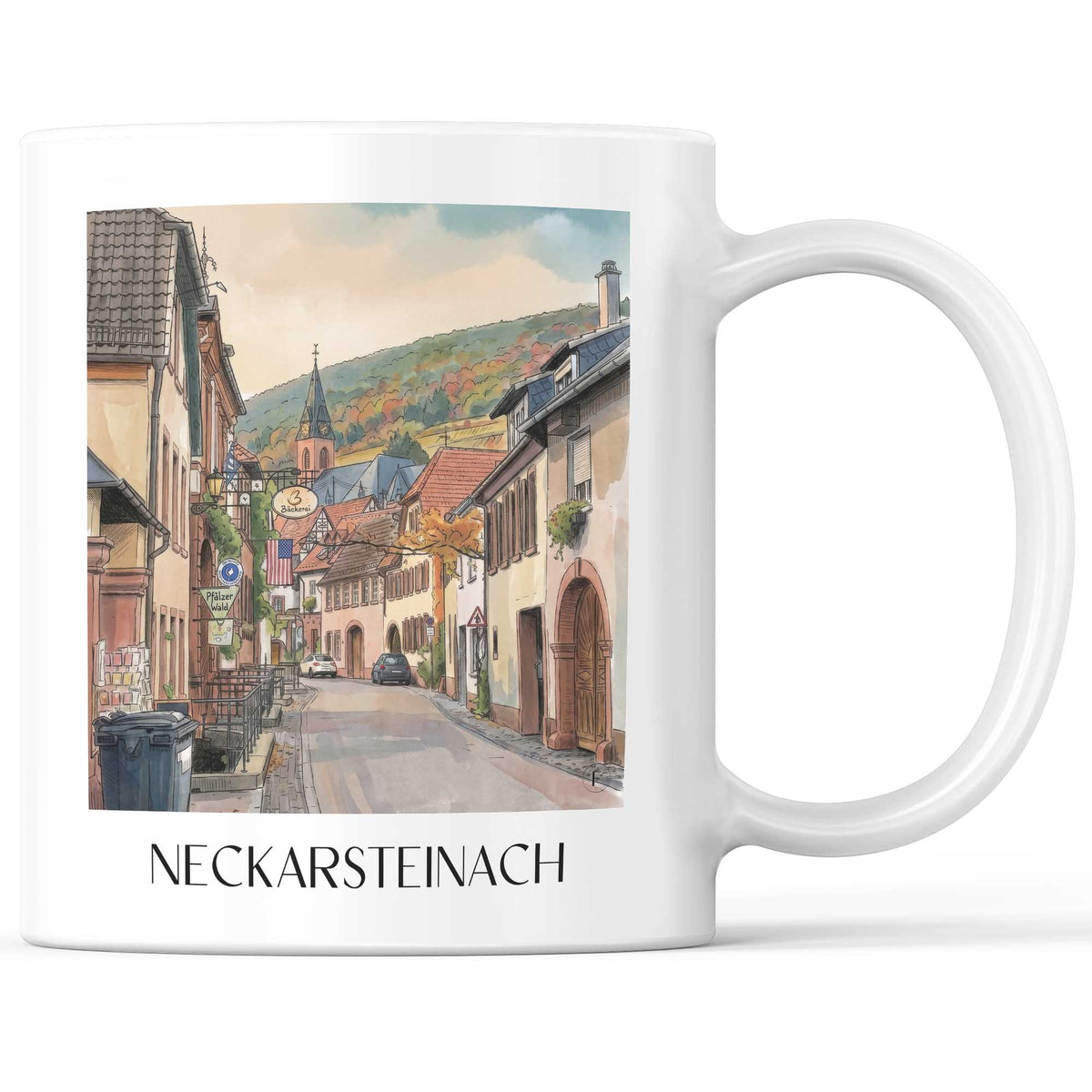 Neckarsteinach Kaffeebecher - Neckartal - Deutschland Becher - Kaffeetasse im Aquarell Stil - favplace