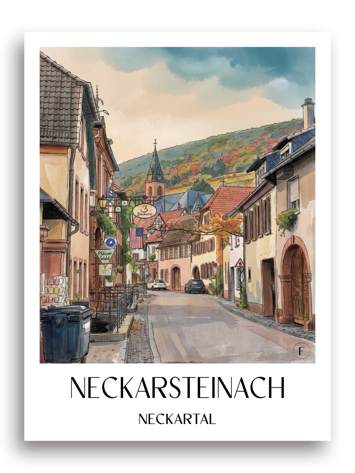 neckarsteinach-neckartal-deutschland-poster-aquarell