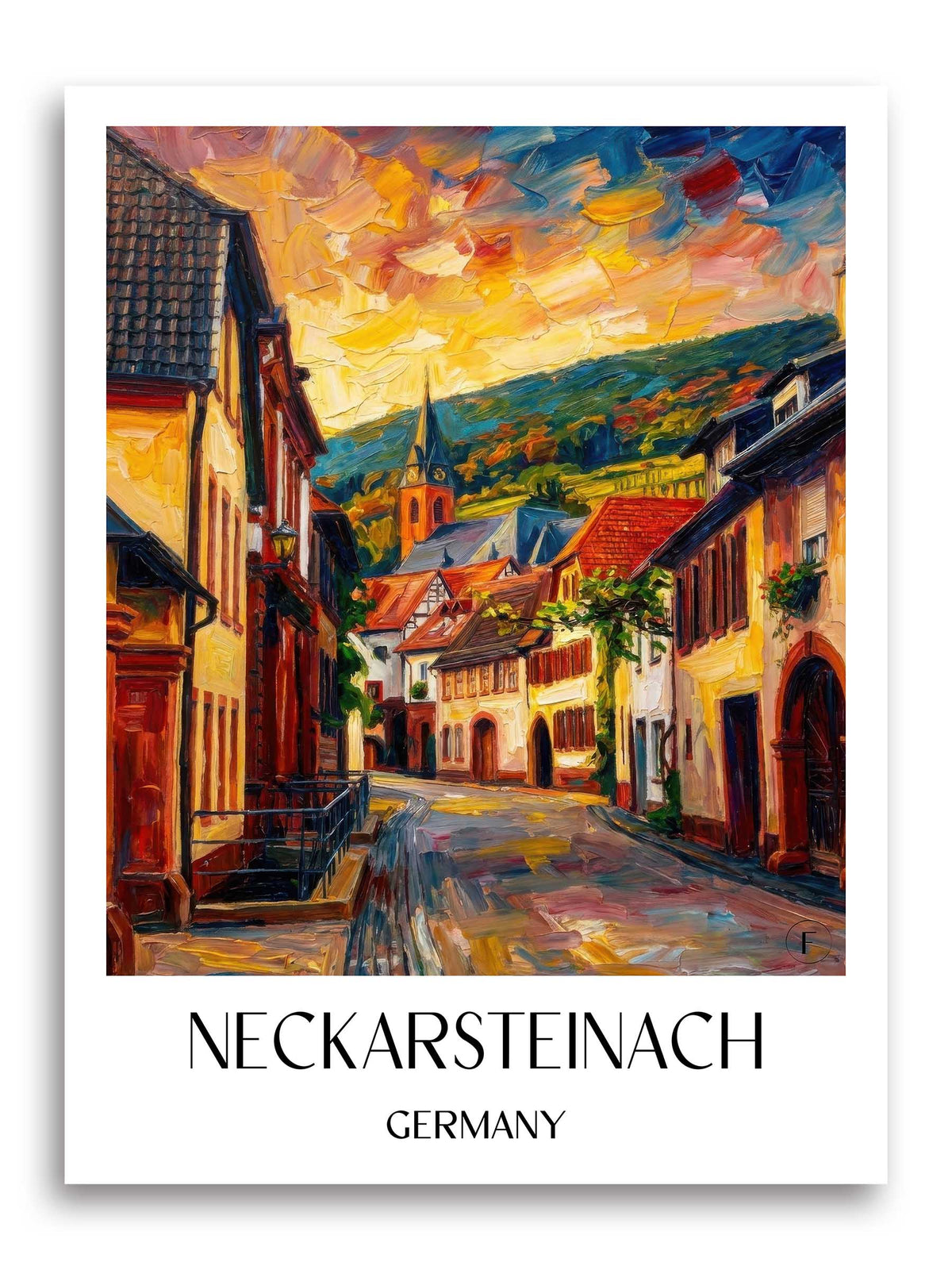 Neckarsteinach Poster - Neckartal - Deutschland Kunstdruck - Ölgemälde von A4 bis A1 - favplace