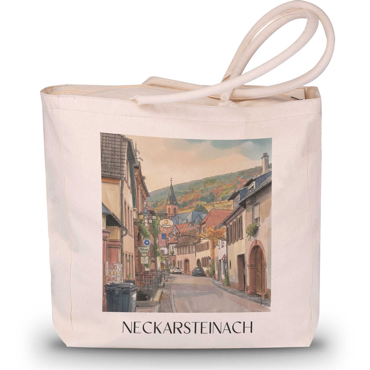 neckarsteinach-neckartal-deutschland-einkaufstasche-aquarell