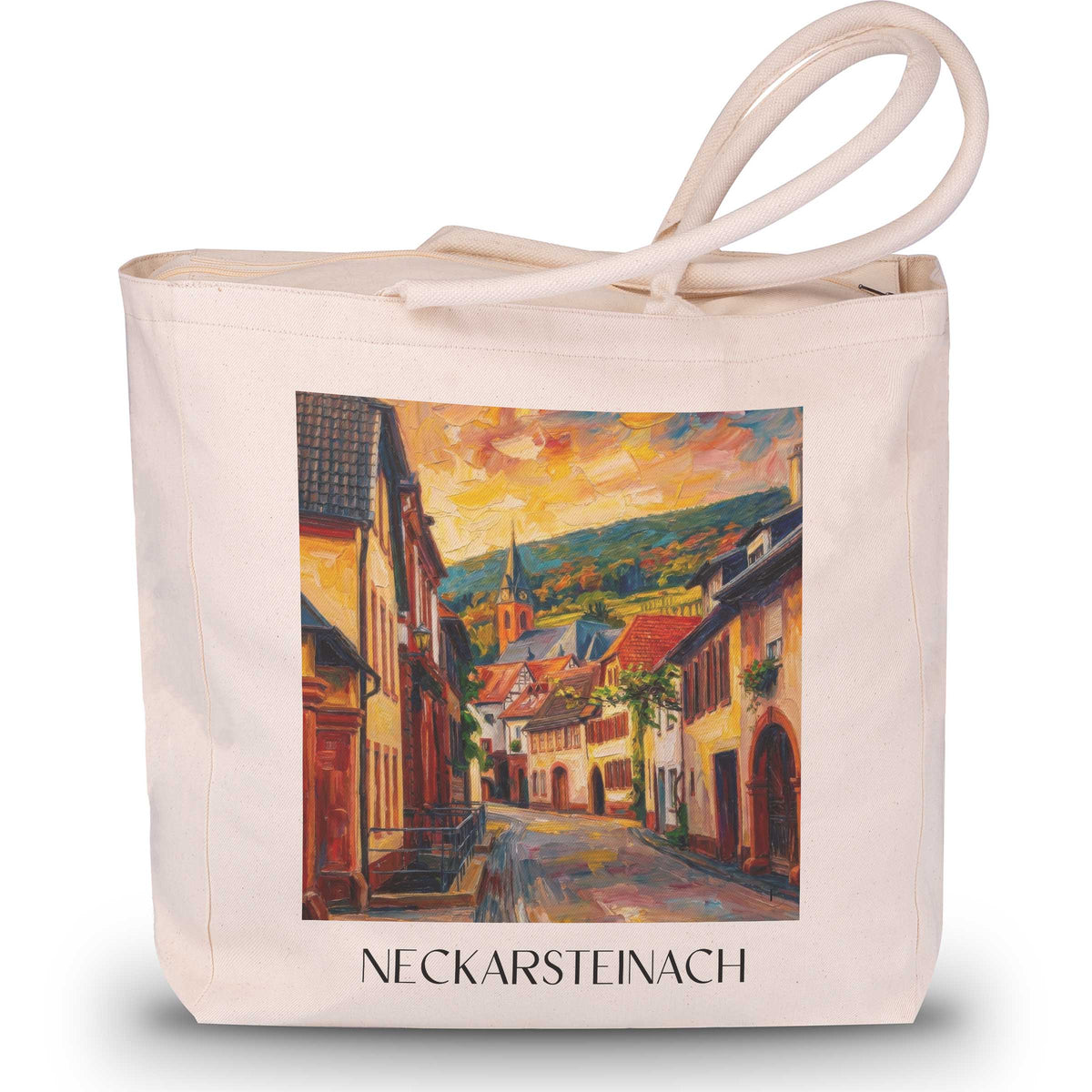 neckarsteinach-neckartal-deutschland-einkaufstasche-oil-painting-oelgemaelde