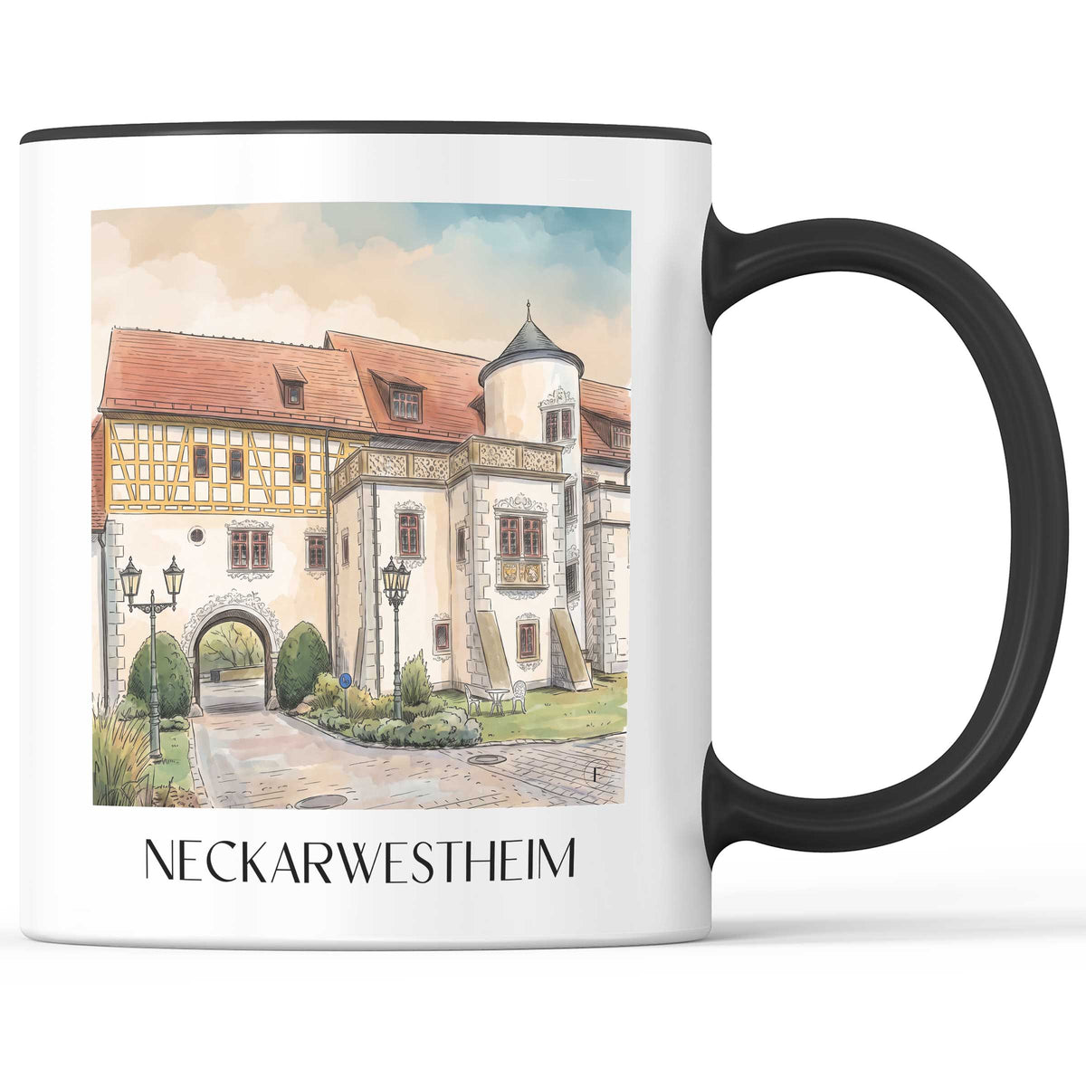 Neckarwestheim Kaffeebecher - Neckartal - Deutschland Becher - Kaffeetasse im Aquarell Stil - favplace