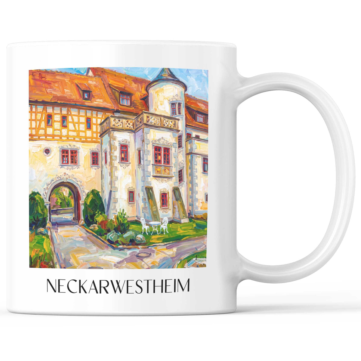 Neckarwestheim Kaffeebecher - Neckartal - Deutschland Becher - Kaffeetasse im Ölgemälde Stil - favplace