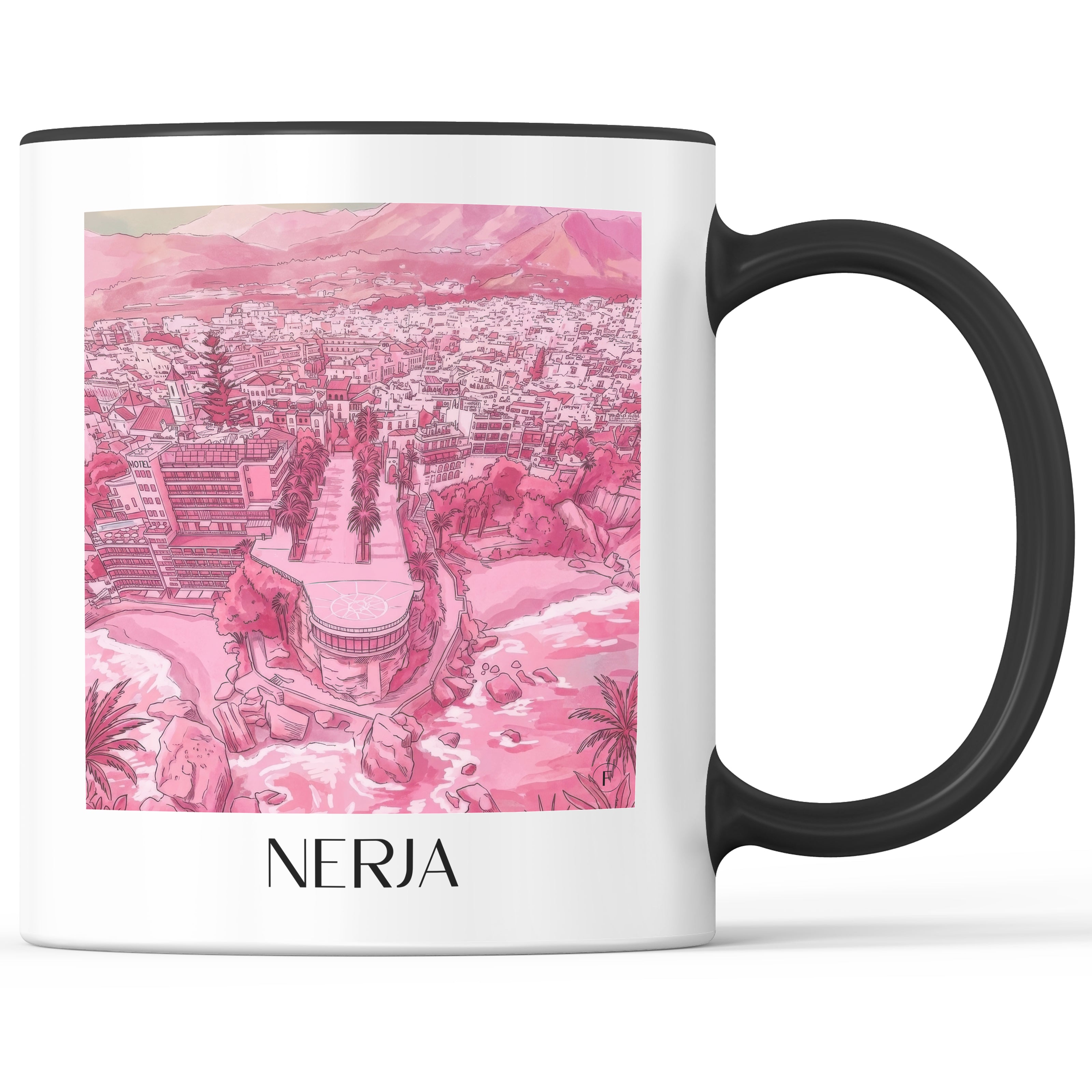 Nerja Kaffeebecher - Spanien - Spanien Becher - Kaffeetasse im Aquarell Pink Stil - favplace