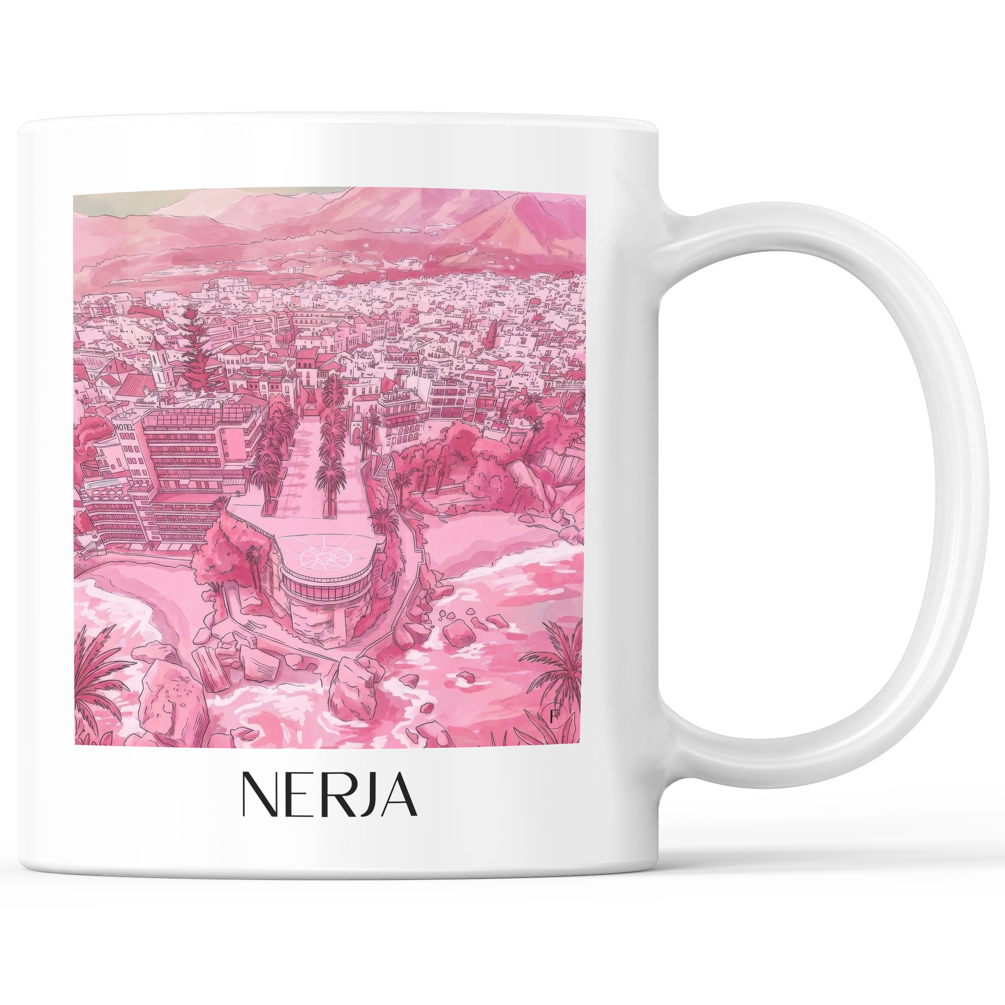 Nerja Kaffeebecher - Spanien - Spanien Becher - Kaffeetasse im Aquarell Pink Stil - favplace
