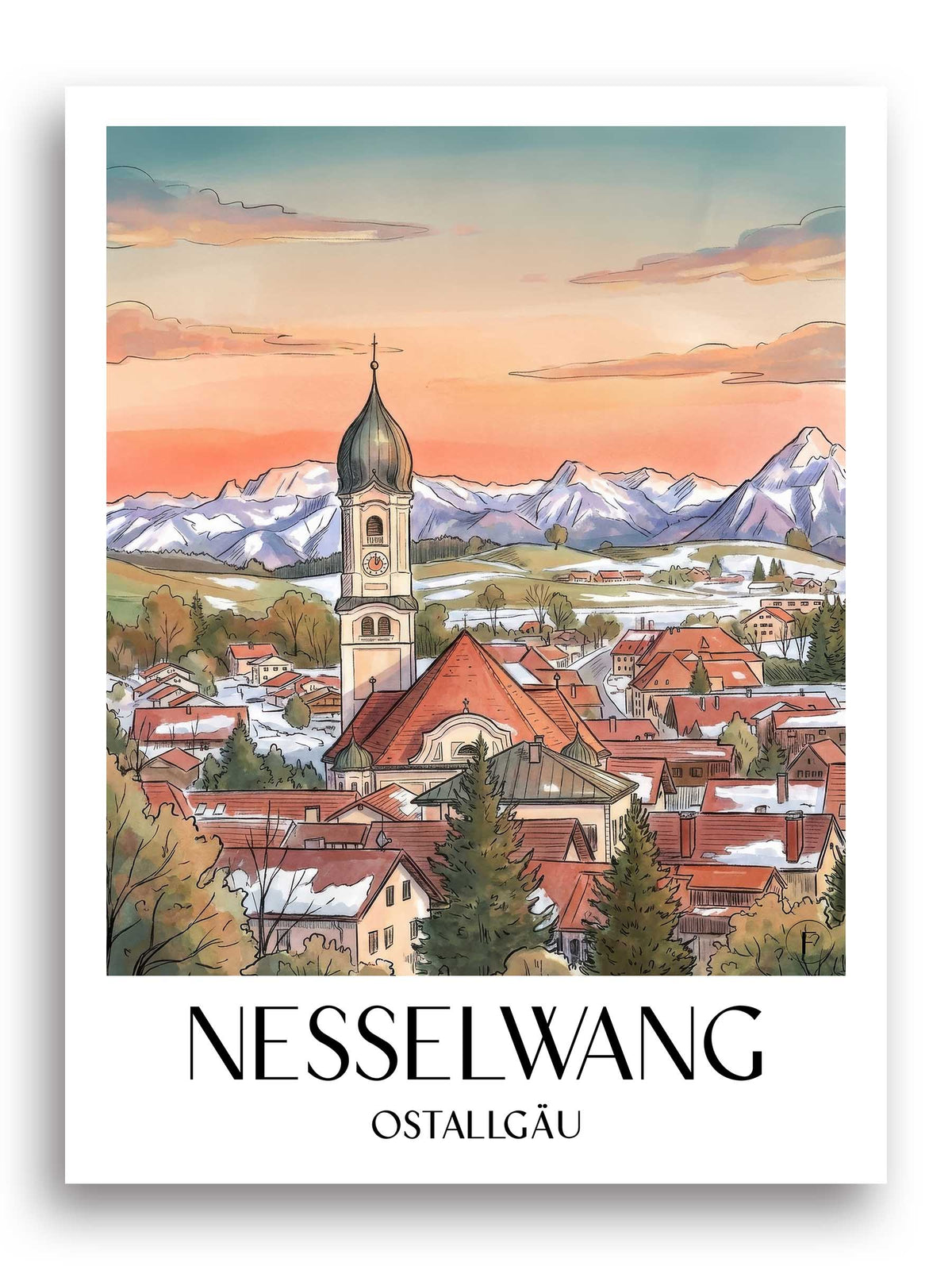nesselwang-ostallgäu-deutschland-poster-aquarell