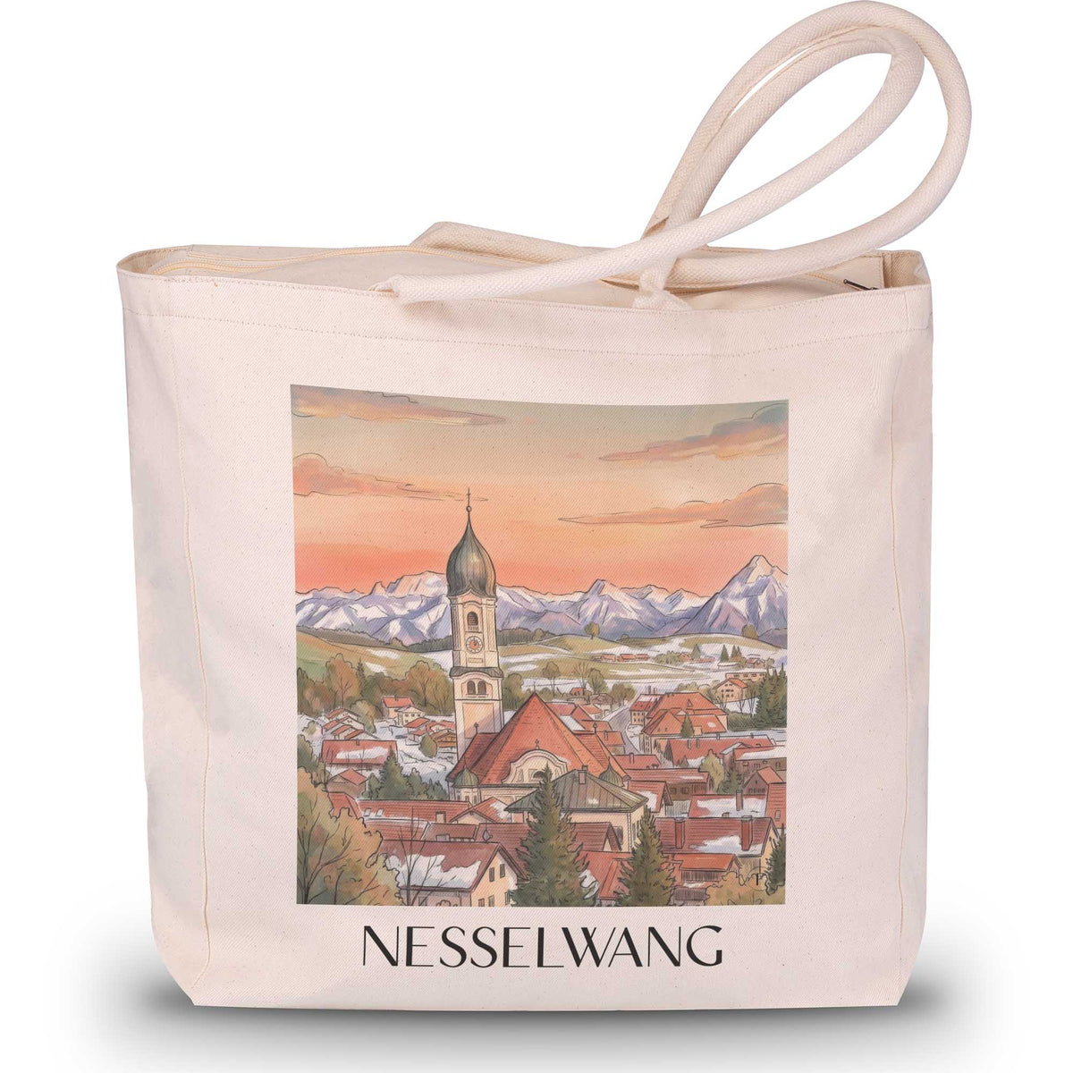 nesselwang-ostallgäu-deutschland-einkaufstasche-aquarell