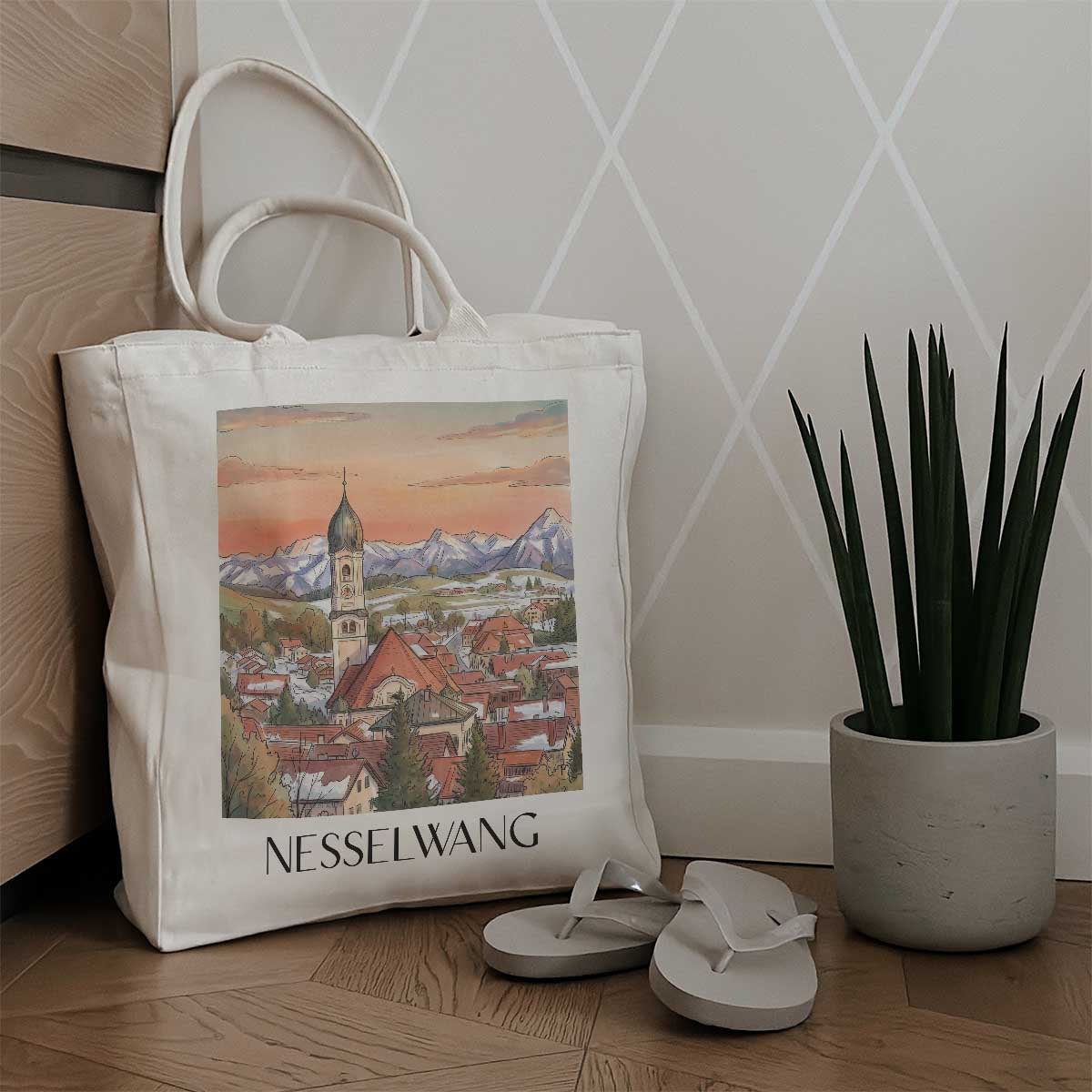 nesselwang-ostallgäu-deutschland-einkaufstasche-aquarell