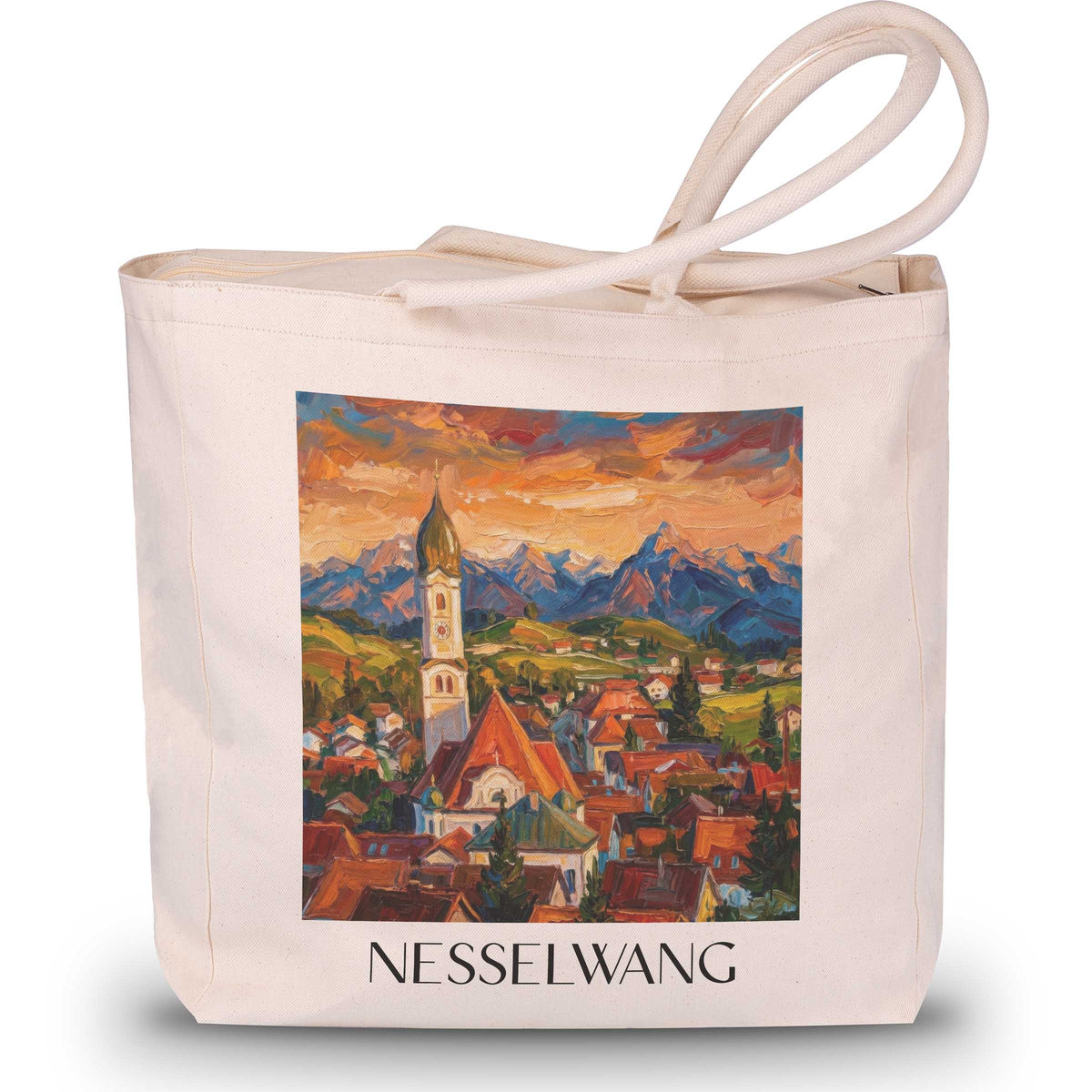 Nesselwang Shopping Tasche - Ostallgäu - Deutschland Tote Bag - Einkaufstasche im Ölgemälde Stil - favplace