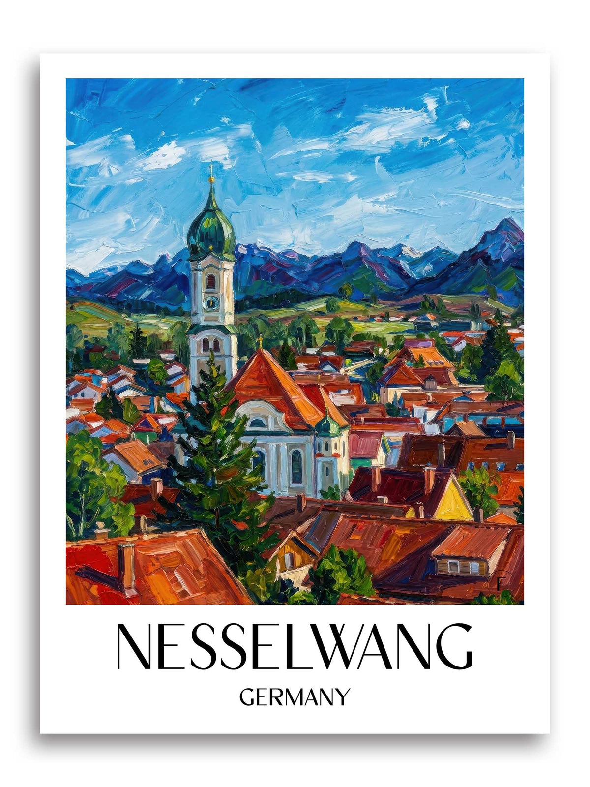 Nesselwang (im Winter) Poster - Ostallgäu - Deutschland Kunstdruck - Ölgemälde von A4 bis A1 - favplace