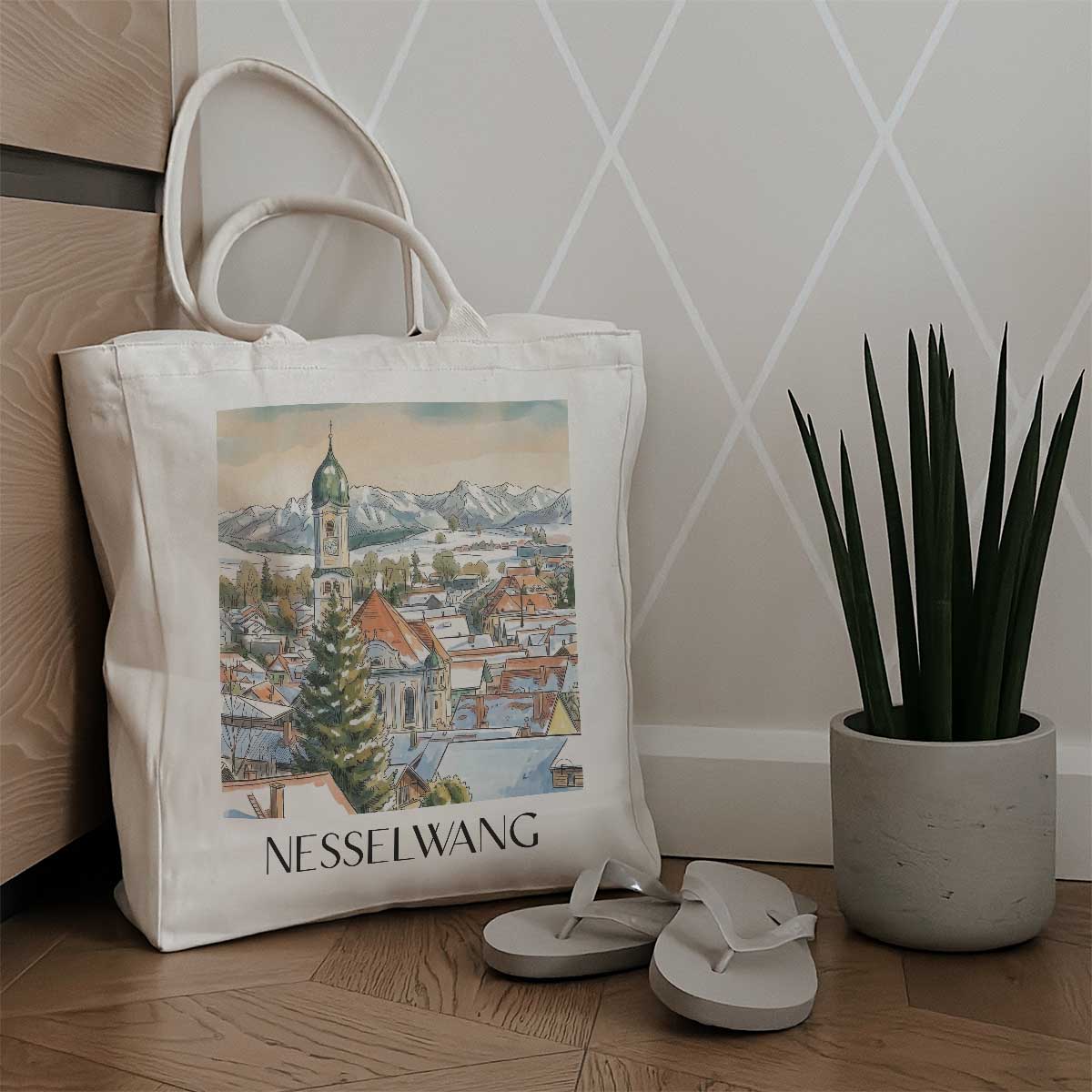 nesselwang-(im-winter)-ostallgäu-deutschland-einkaufstasche-aquarell