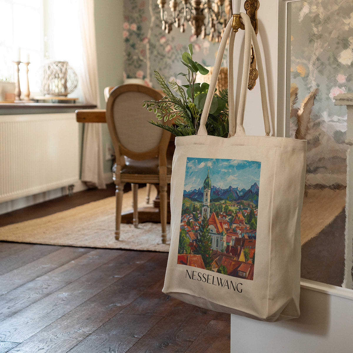 nesselwang-(im-winter)-ostallgäu-deutschland-einkaufstasche-oil-painting-oelgemaelde