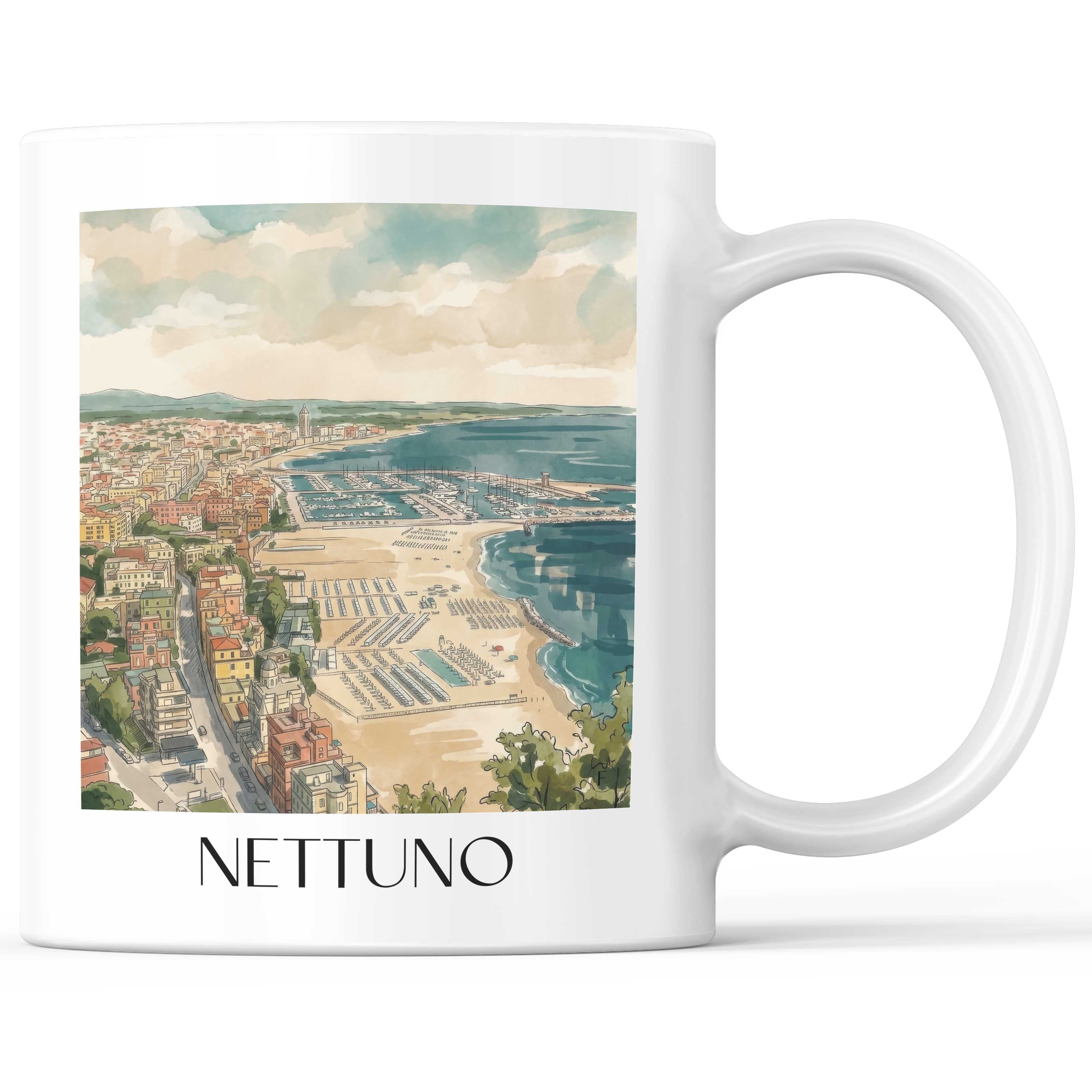 Nettuno Kaffeebecher - Latium - Italien Becher - Kaffeetasse im Aquarell Stil - favplace